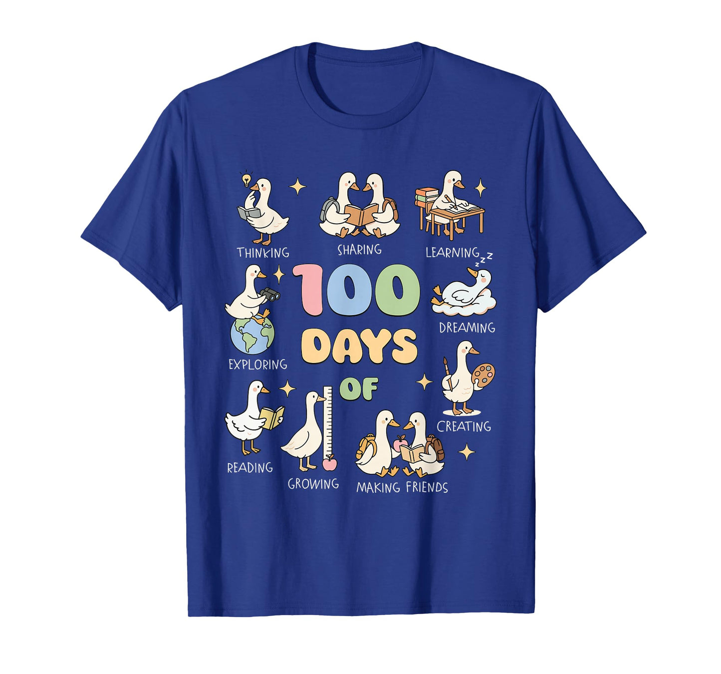 Silly Goose Happy 100 Days of School Goose Teacher Bookish T-Shirt