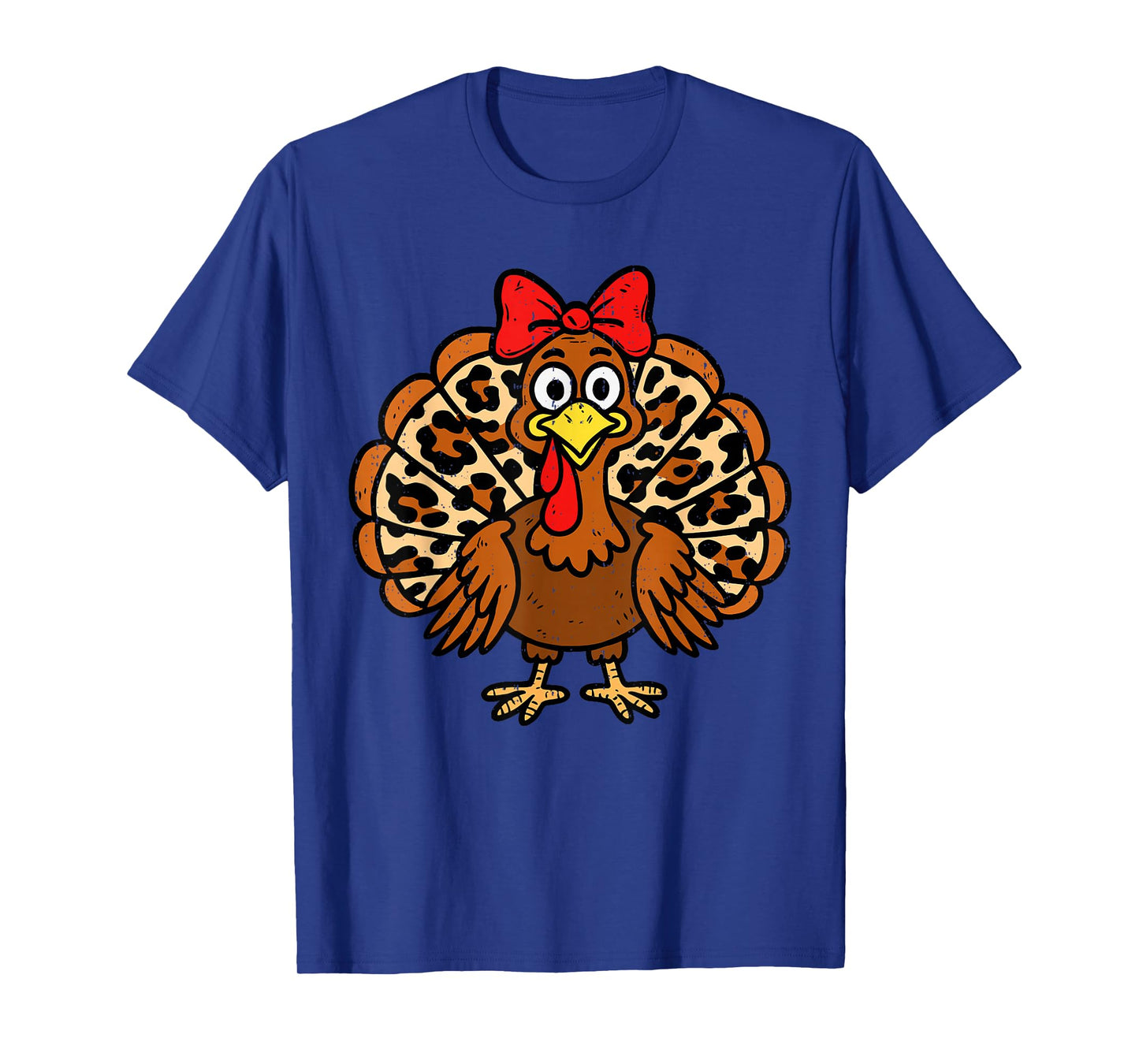 Funny Turkey Bow Leopard Fall Thanksgiving Costume Womens T-Shirt