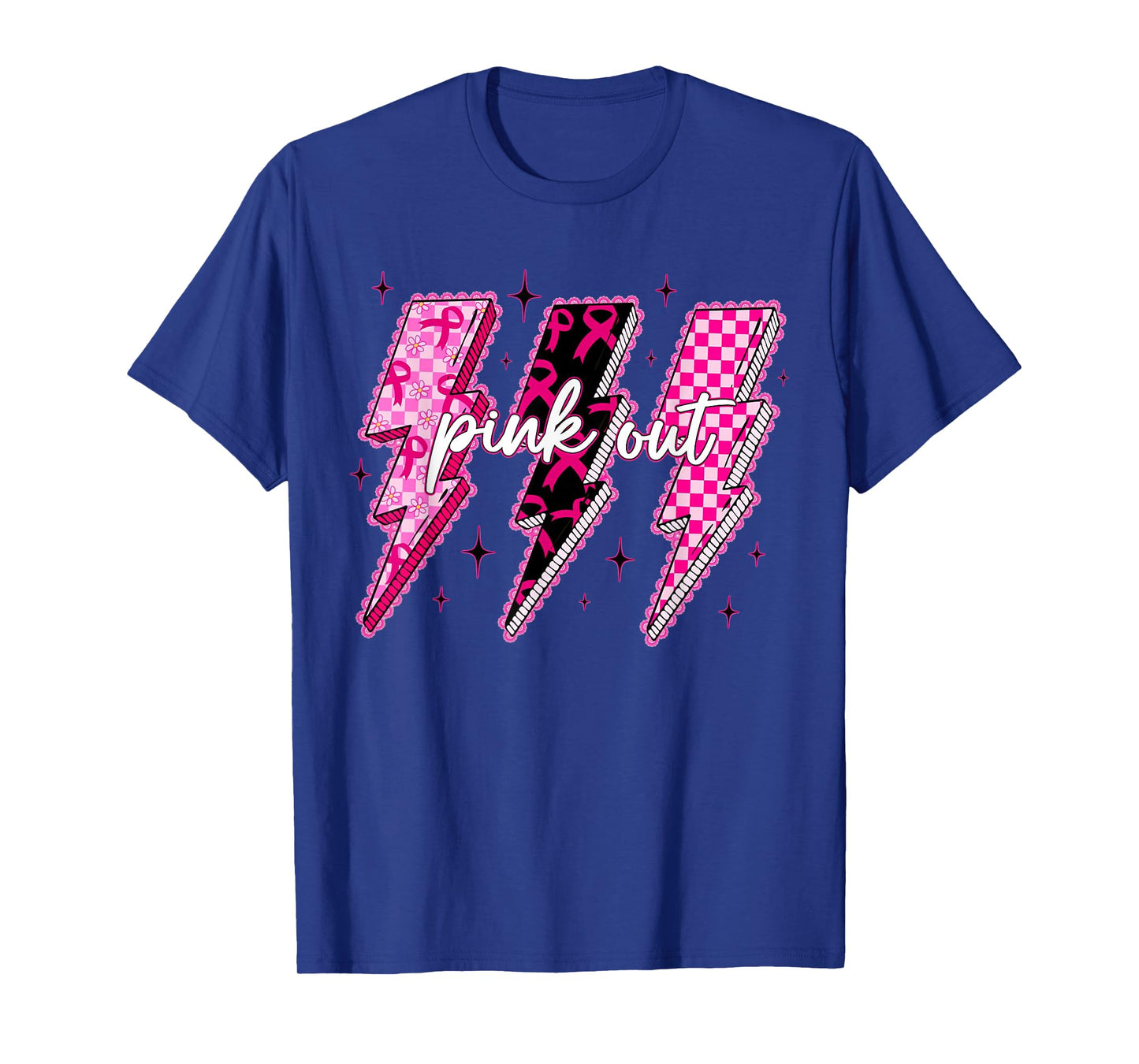 Breast Cancer Awareness Women Pink Out Ribbon Lightning T-Shirt