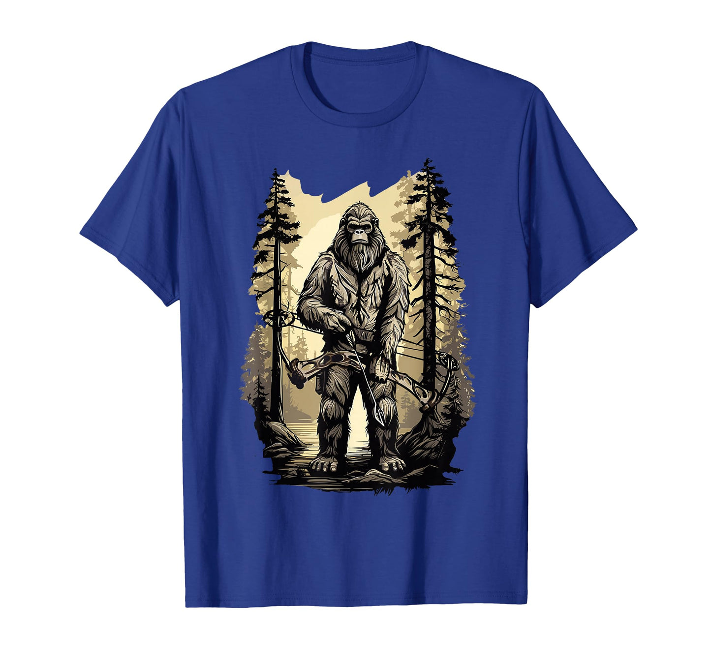 Bow Hunting Bigfoot, Funny Bow Hunting Sasquatch T-Shirt, Black, Unisex-Adults, Small, Short Sleeve, Classic Fit, Cotton, Polyester