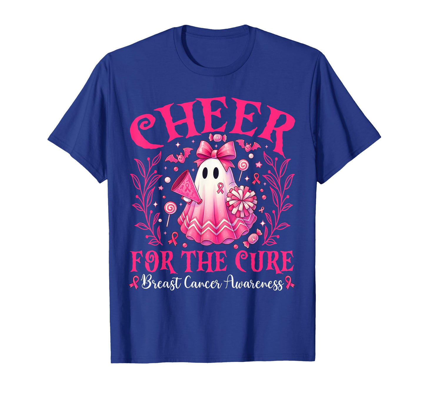 Cheer for The Cure Breast Cancer Pink Ghost Cheerleader T-Shirt