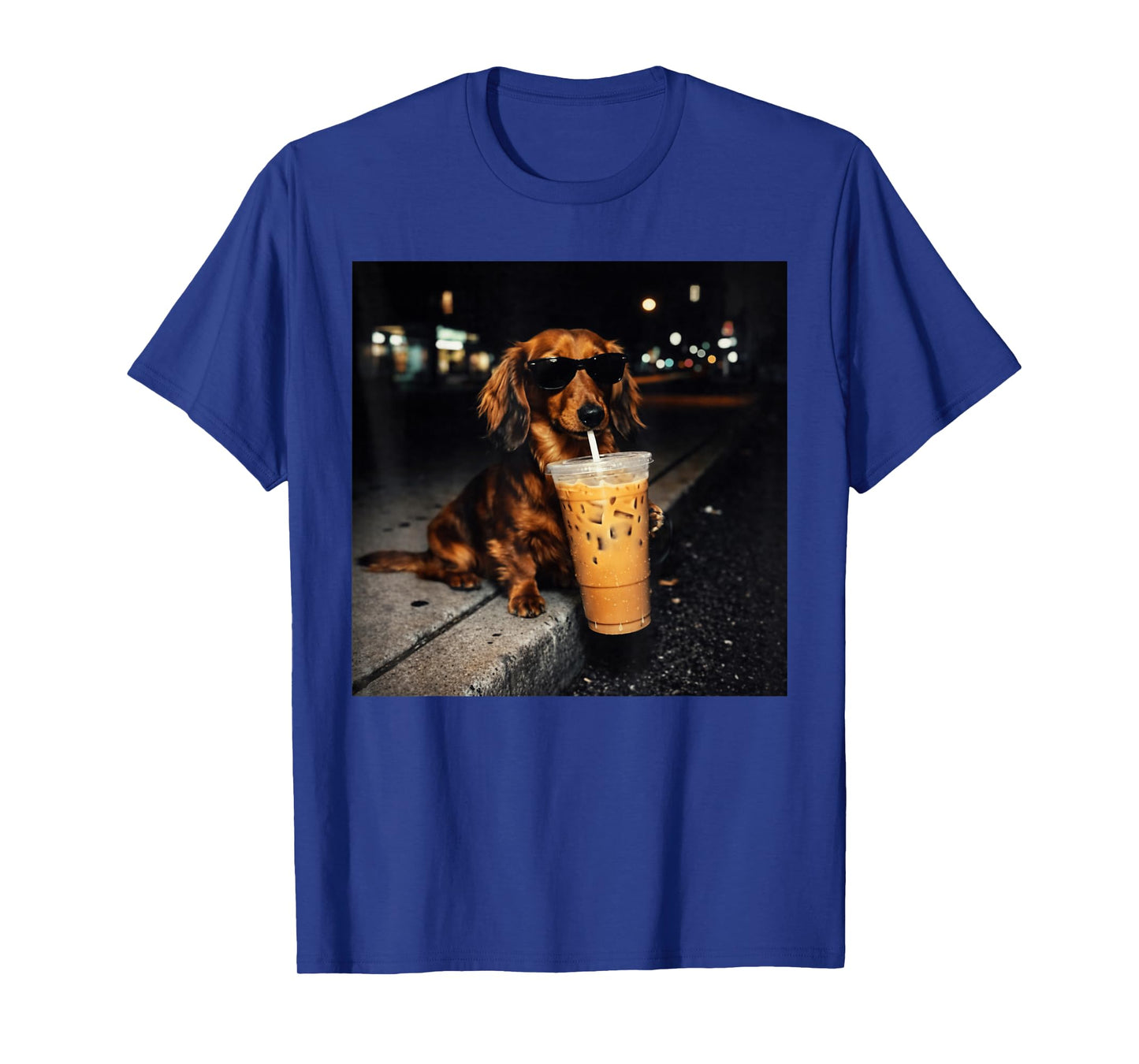 Funny Dachshund Drinking Iced Coffee Cute Dog Meme Humor T-Shirt