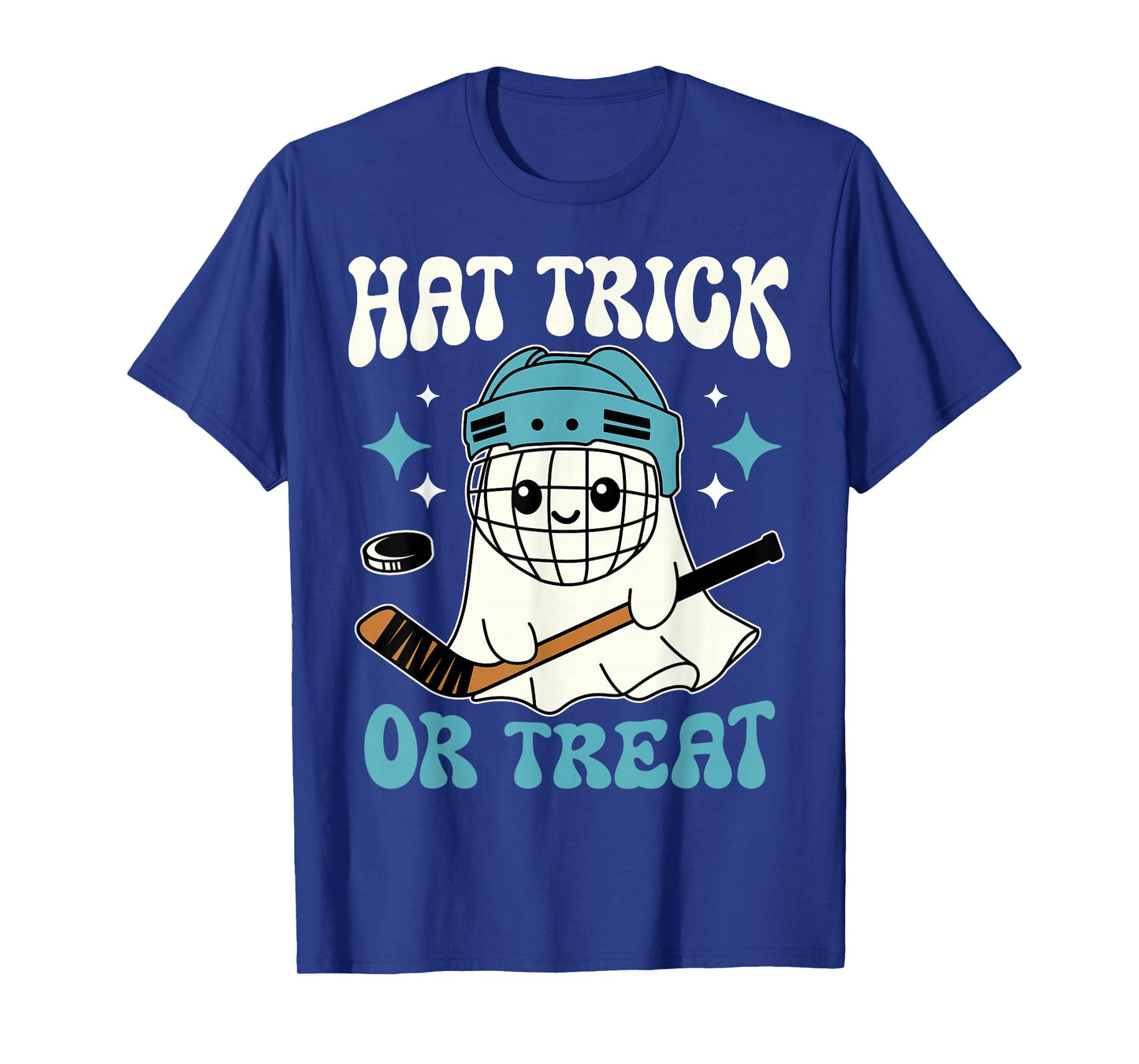 Hat Trick Or Treat Halloween Ice Hockey Player Ghost Hockey T-Shirt