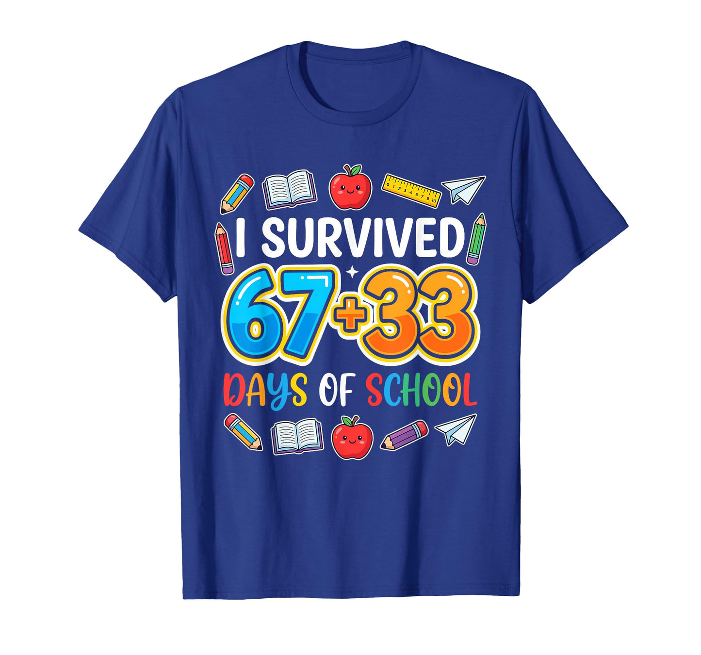 100th Day Boys I Survived 67 + 33 Funny 100 Days of School T-Shirt