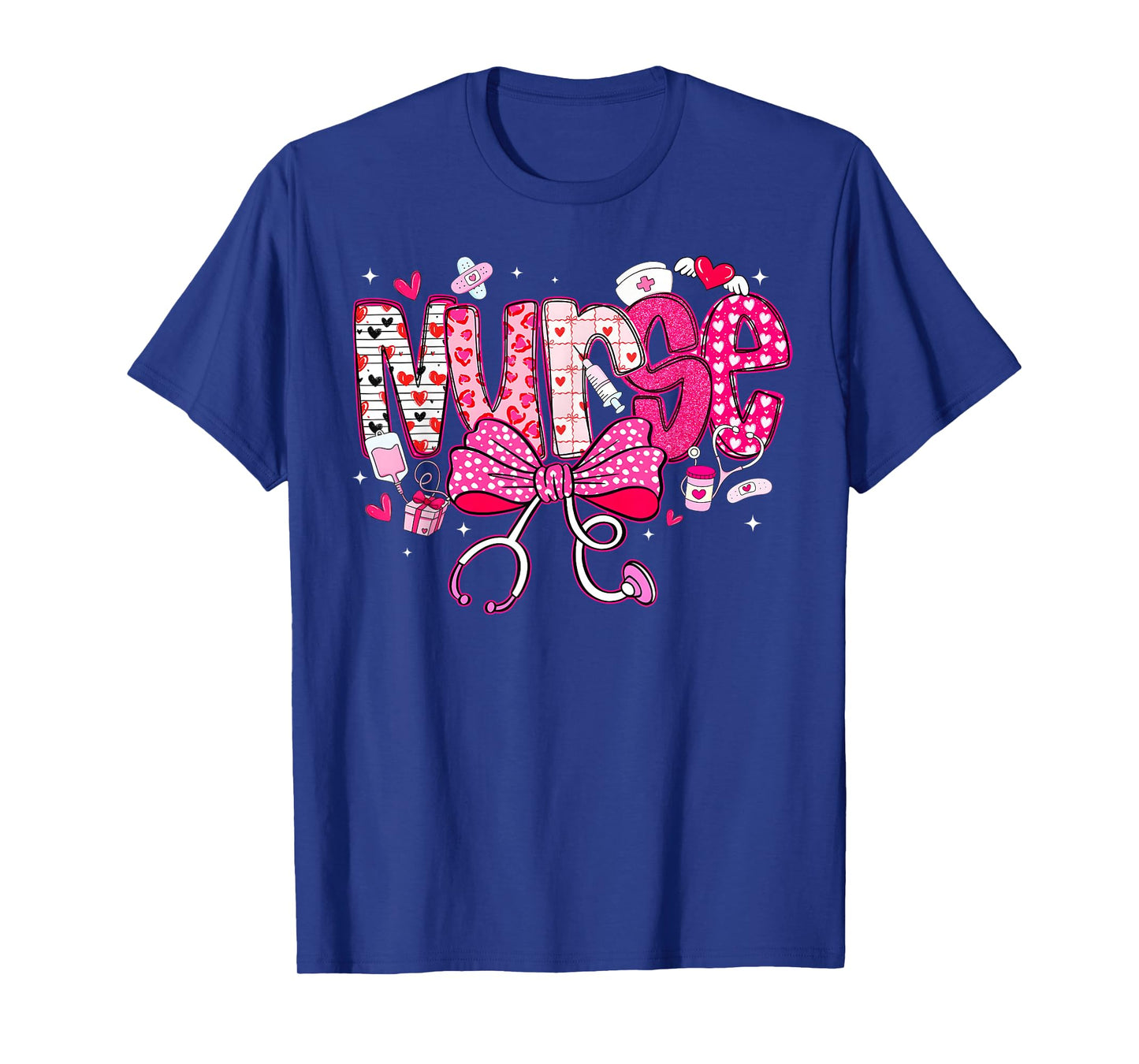 Valentine Nurse Coquette Bow Hearts Stethoscope Girl Women T-Shirt