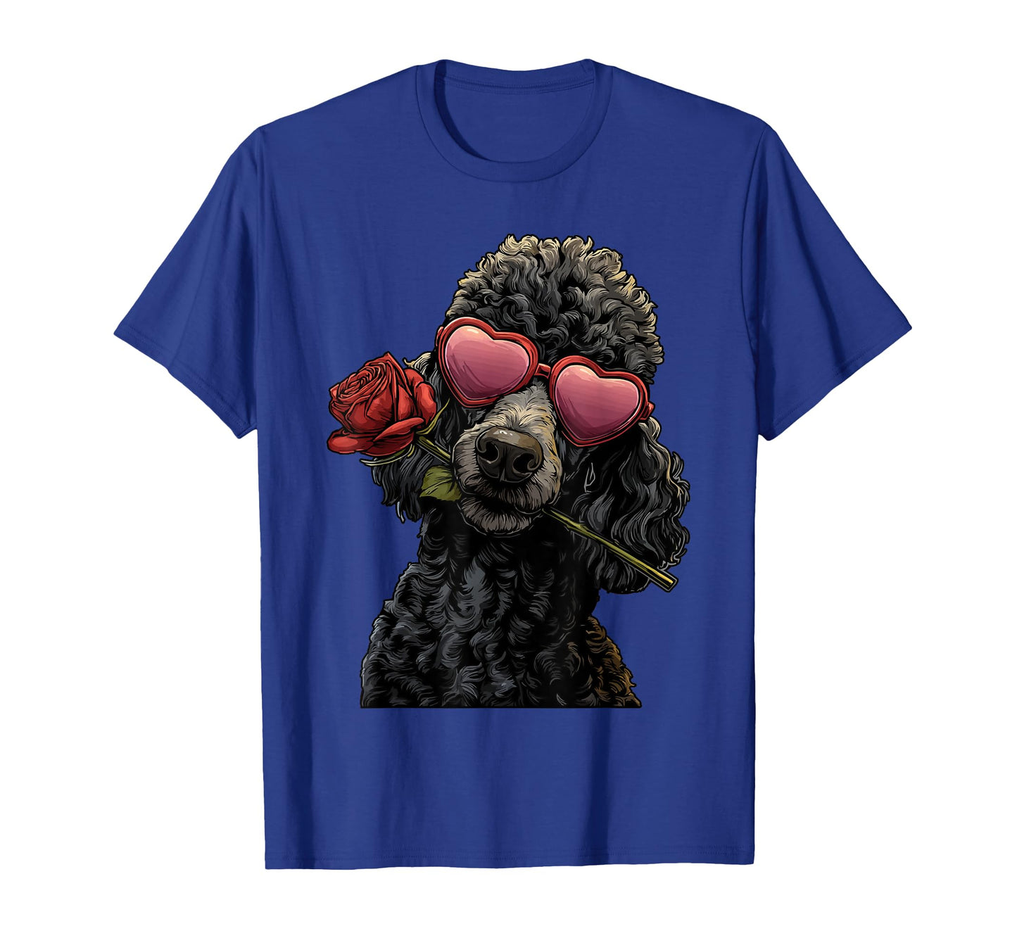 Cute Poodle with Heart Glasses Rose Valentine's Day Dog T-Shirt