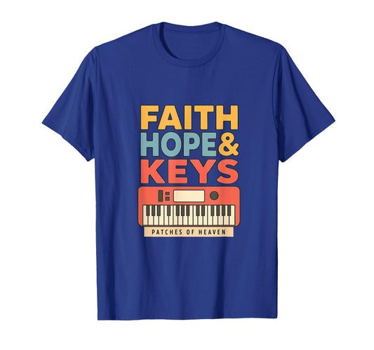 Faith Hope & Keys Christian Musician Worship Keyboard Design T-Shirt