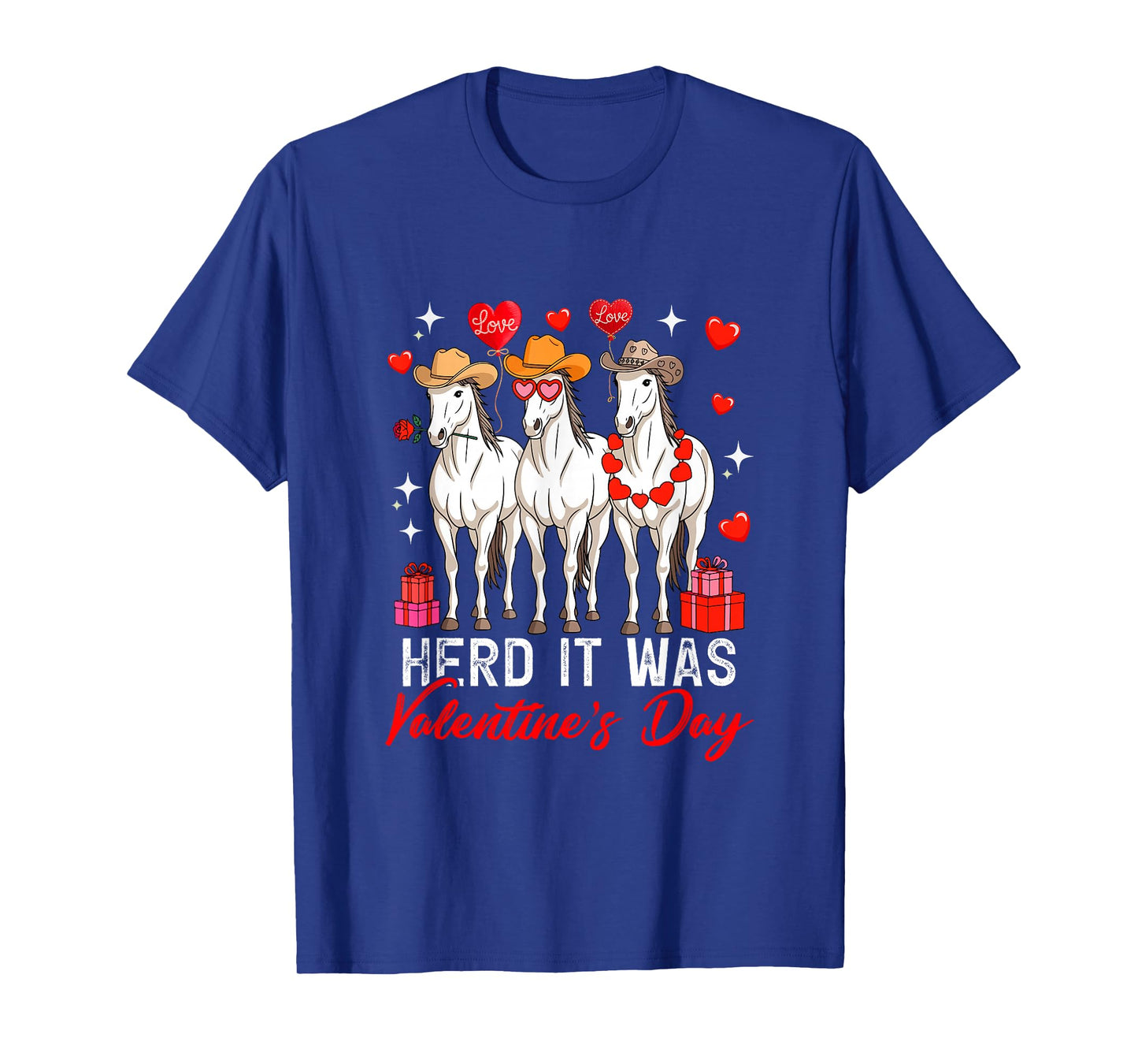 Herd It was Valentine's Day Three Cute Horses Floral Hearts T-Shirt