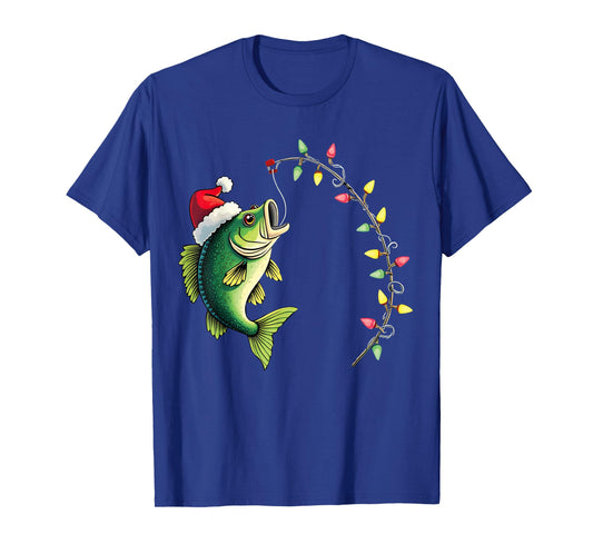 Funny Bass Fishing Santa Hat Christmas Pajama Fishermen Fish T-Shirt