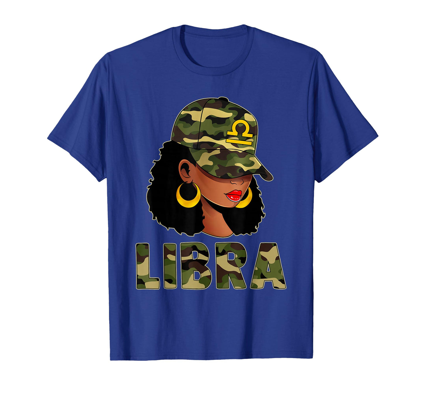 Libra Queen Camouflage Black Woman Cap Zodiac Sign T-Shirt