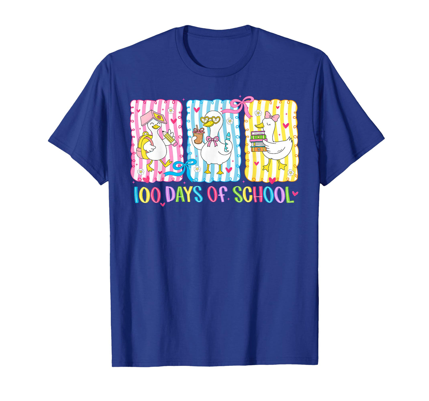 100 Days of School Goose Coquette Bow 100th Day Teacher Kids T-Shirt