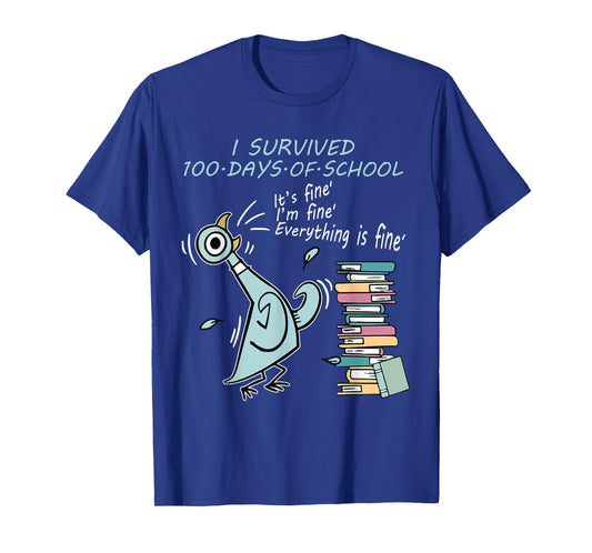 I Survived 100 Days of School Funny Pigeon 100th Day Teacher T-Shirt