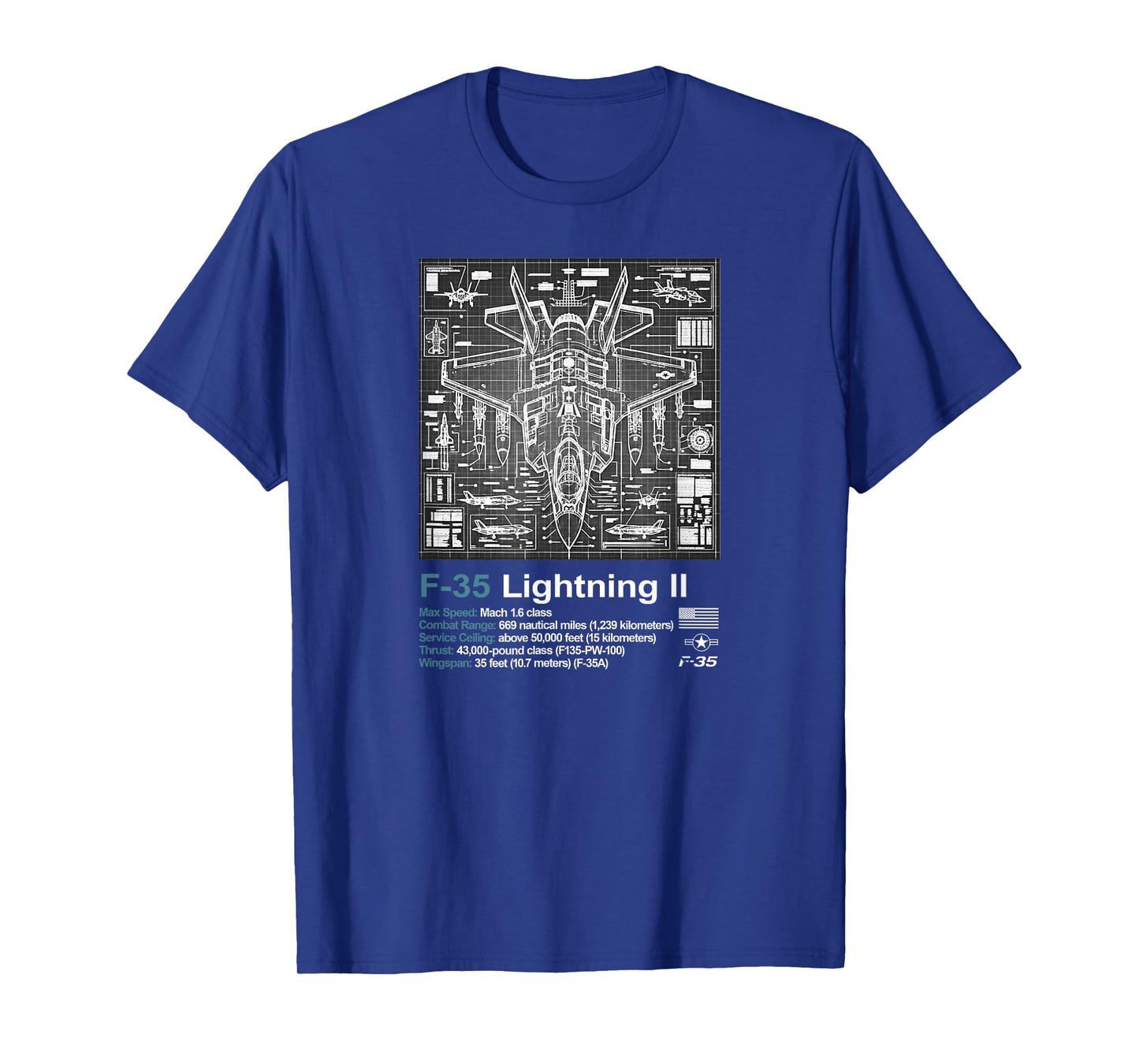 F-35 Blueprint Technical Schematic - Aviation Art Graphic T-Shirt
