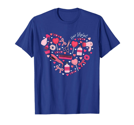 Cute Heart Hair Stylist Valentine Day Cosmetologist Barber T-Shirt