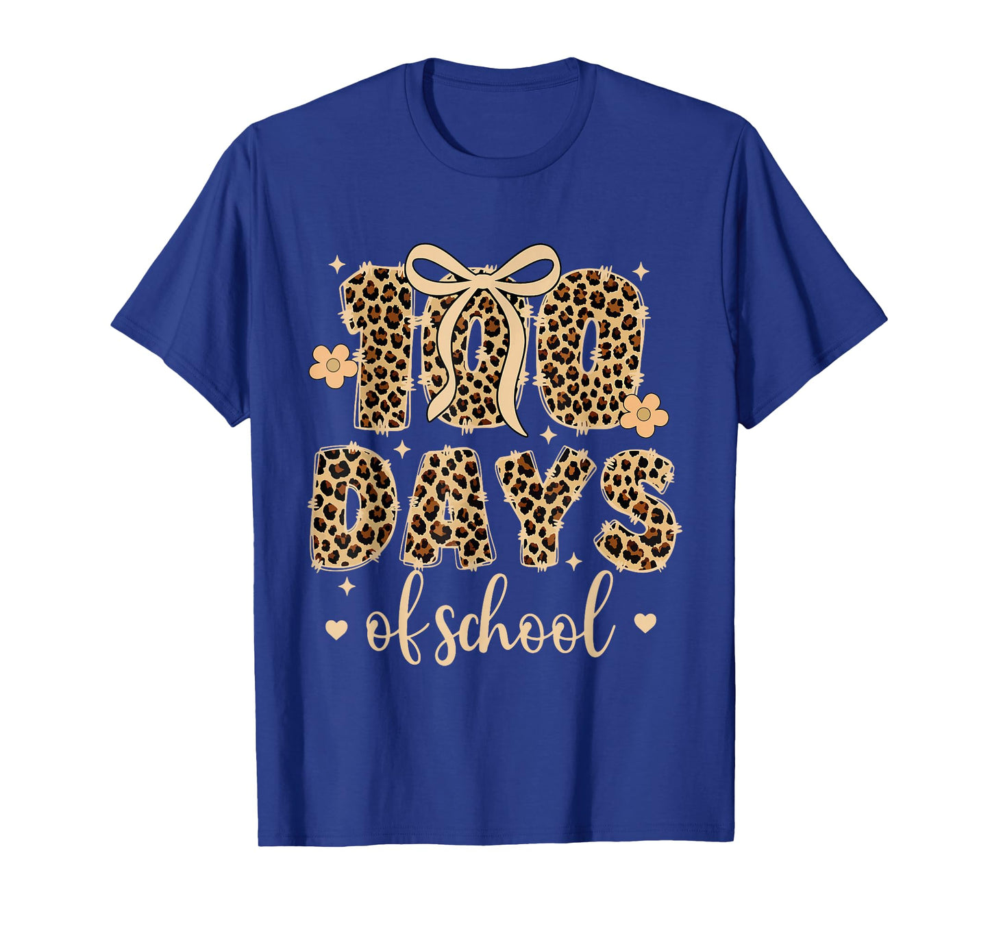Funny Teacher 100 Days of School Leopard Pencil Coquette Bow T-Shirt