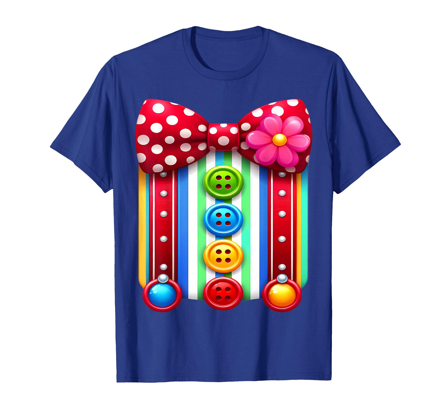 Colorful Clown Costume Funny Bow Tie and Buttons Design T-Shirt