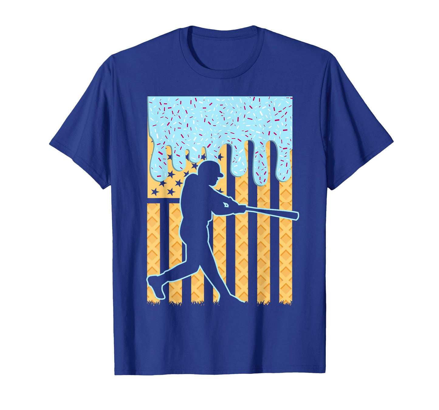 Ice Cream Baseball Drip Bat Boys American Flag 4th Of July T-Shirt