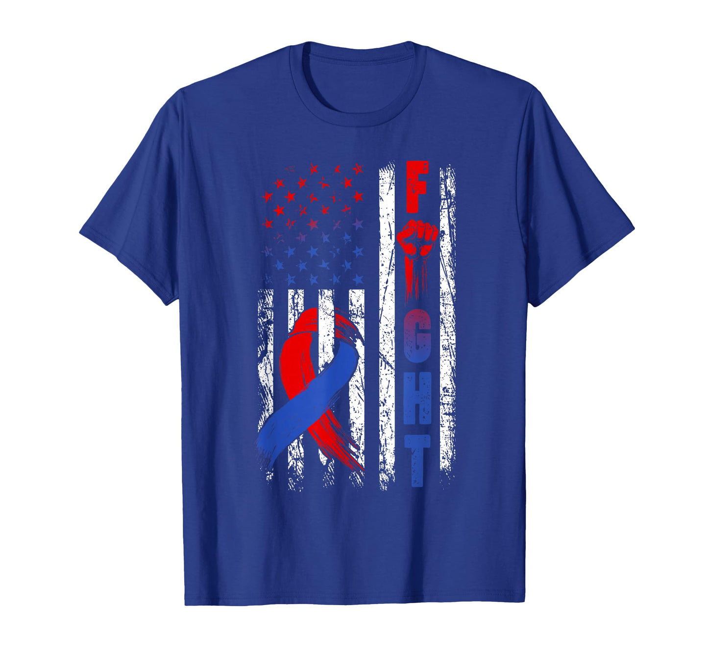 Fight CHD Awareness Day Red & Blue Ribbon USA American Flag T-Shirt