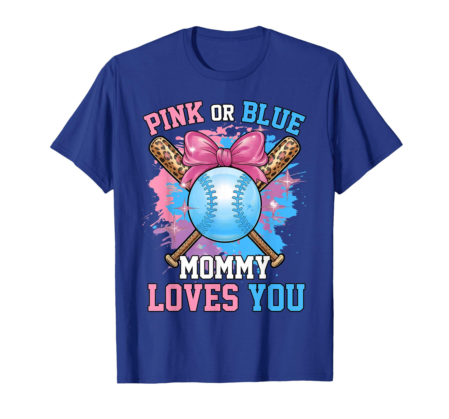 Pink Or Blue Mommy Loves You Baseball Coquette Design T-Shirt