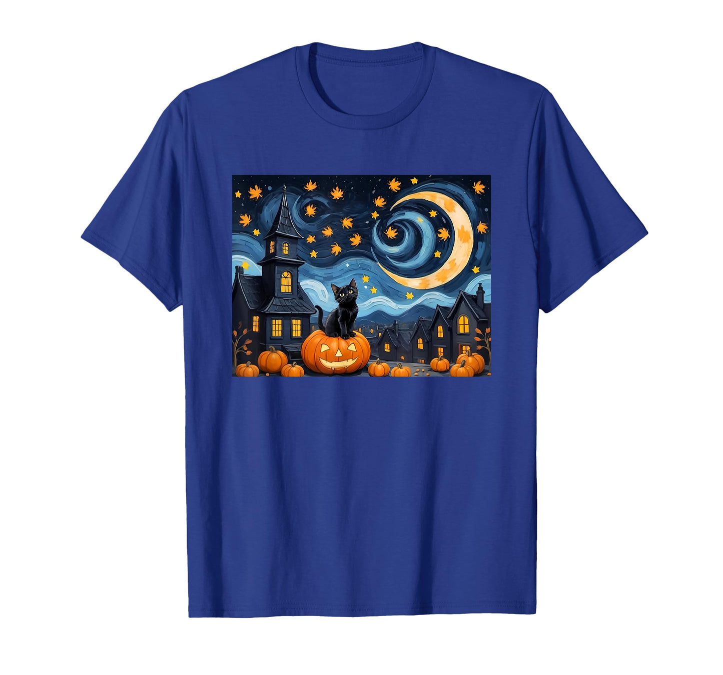 Halloween Van Gogh Starry Night Black Cat Pumpkin Vintage Men Women Kids T-Shirt