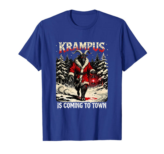 Krampus is Coming to Town Dark Christmas Xmas Horror Monster T-Shirt