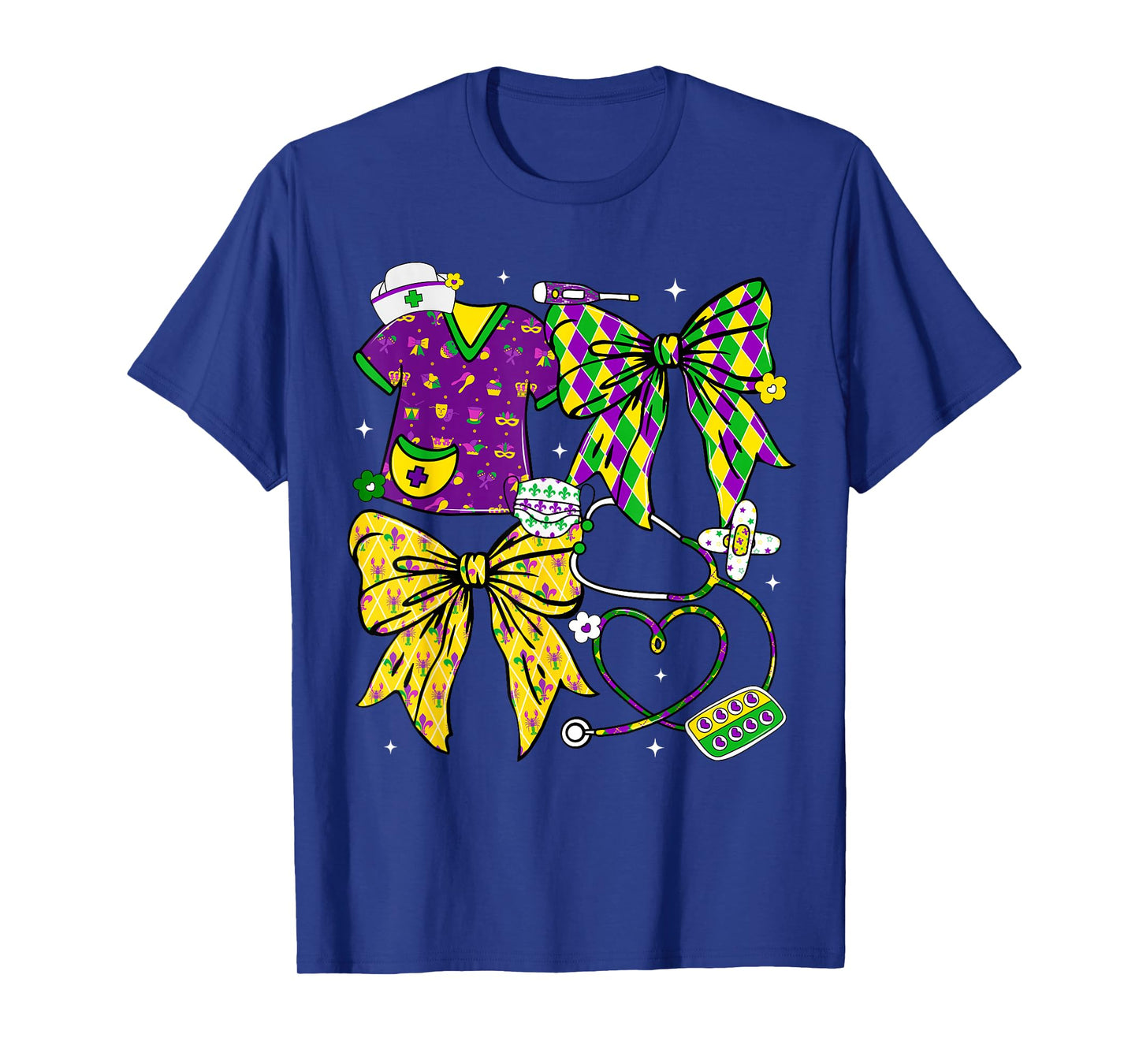 Nurse Mardi Gras Stethoscope Coquette Bow Nicu Girl Women T-Shirt