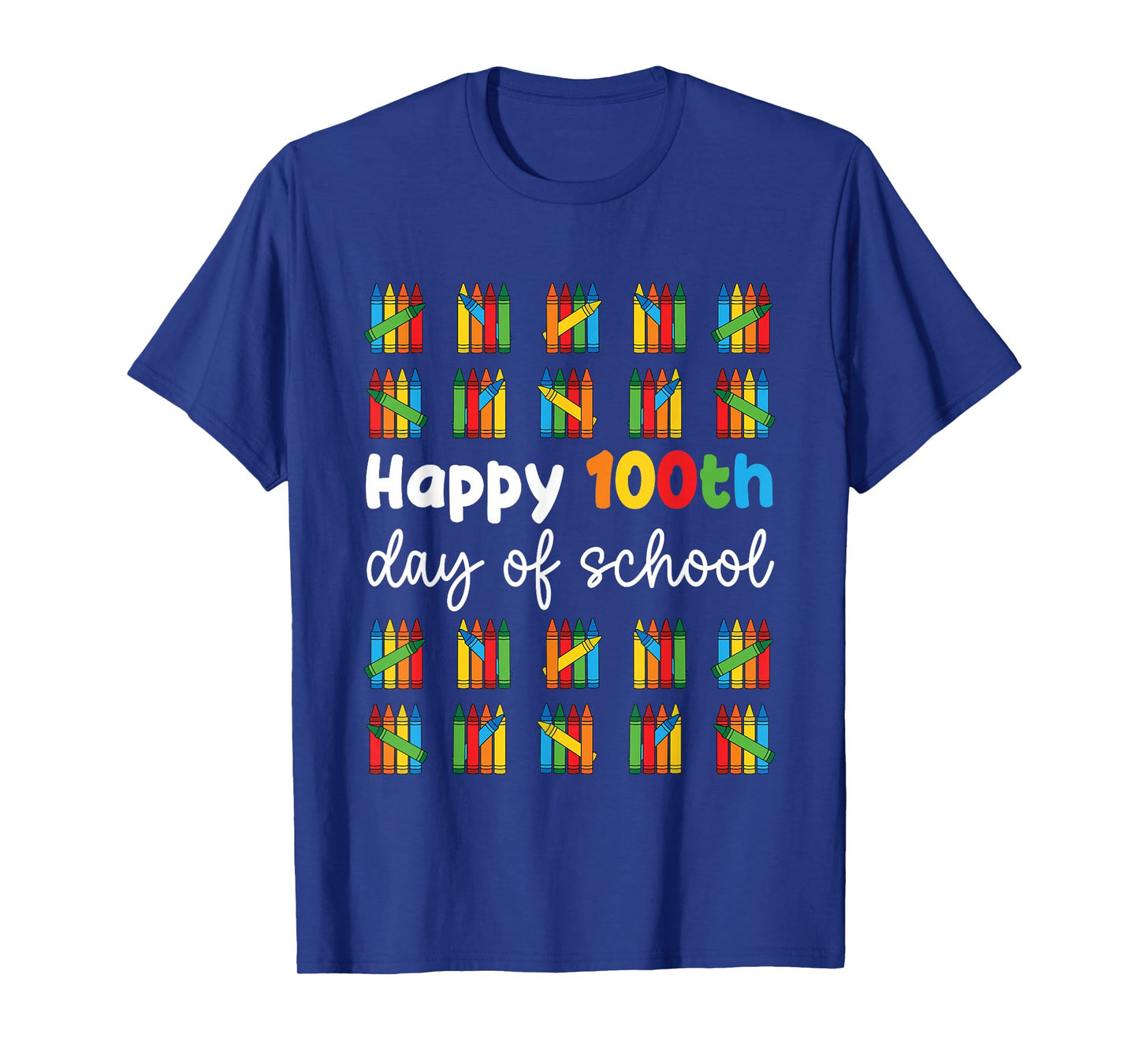 Happy 100th Day of School Crayons Teacher Boy Girl 100 Days T-Shirt