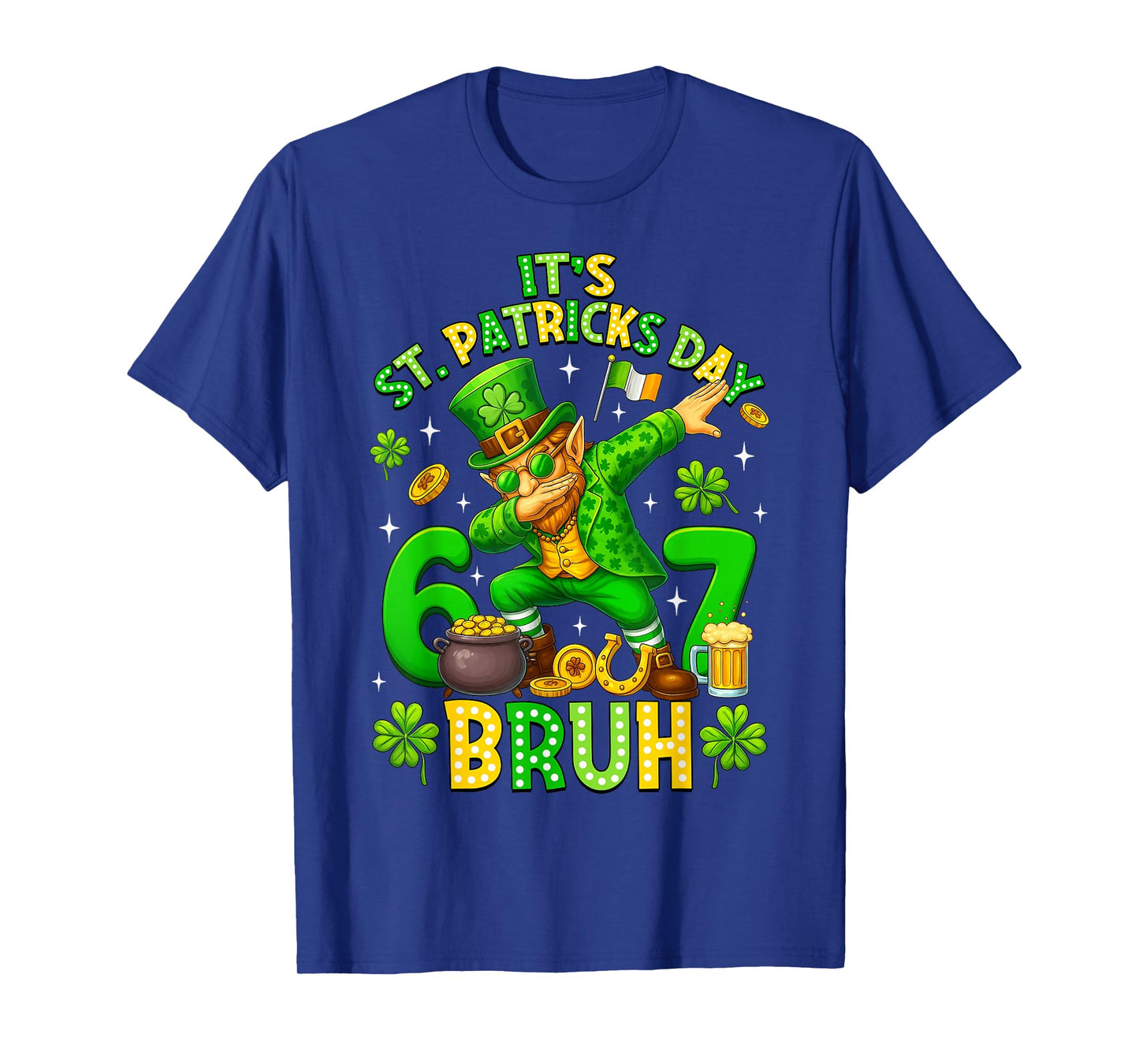 Bruh St Patricks Day Meme Six Seven Dabbing Leprechaun Kids T-Shirt