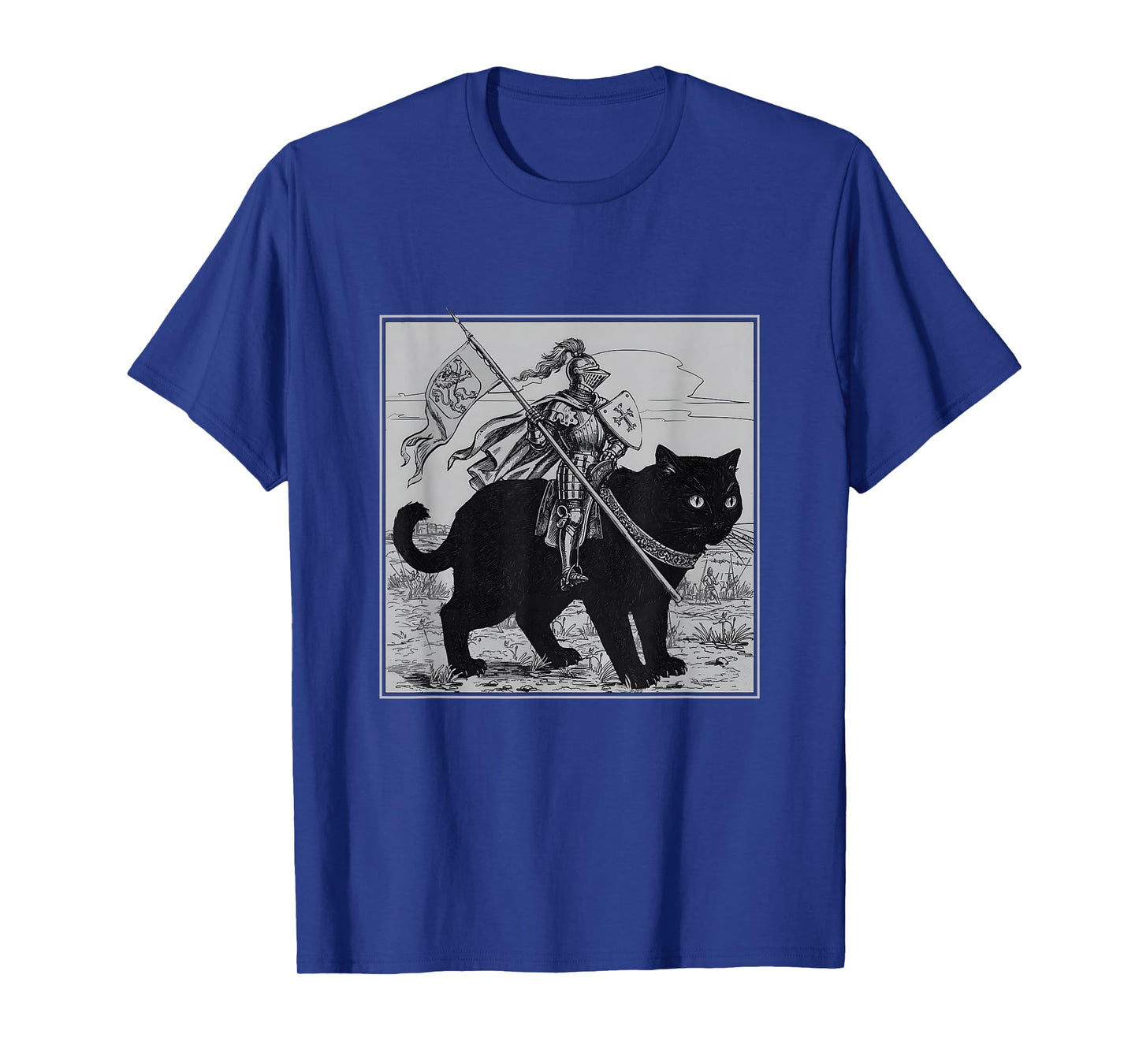Knight Cat Rider Vintage 90s Medieval Knight Riding Cat T-Shirt