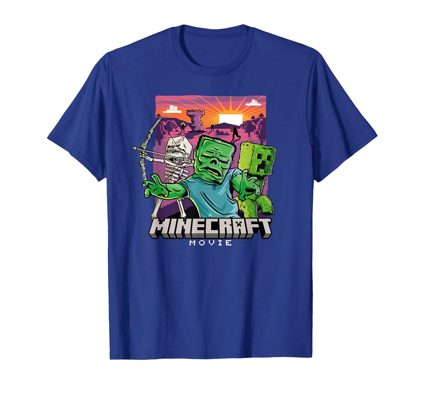 A Minecraft Movie Skeleton Zombie & Creeper Cartoon Style T-Shirt