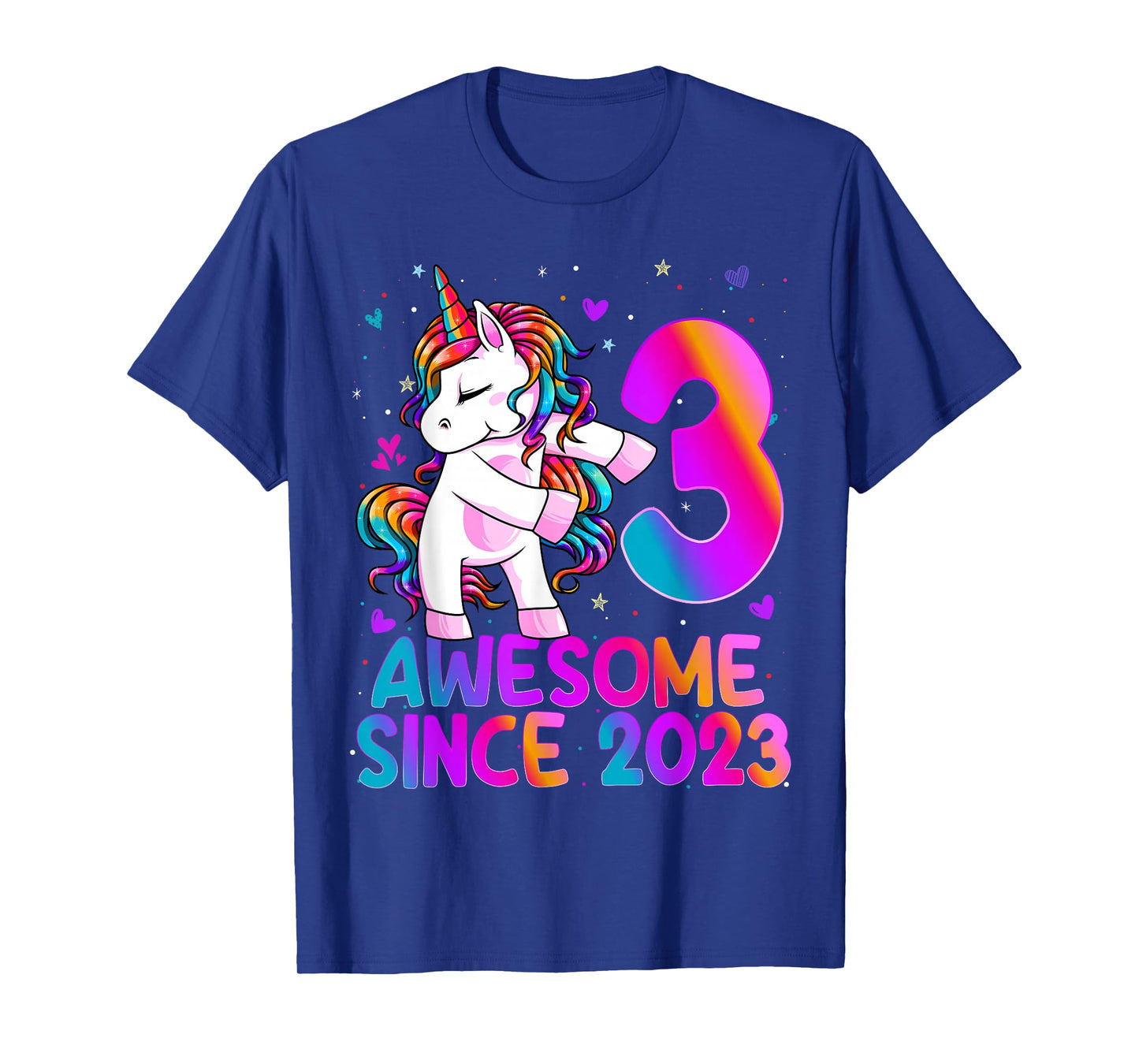 3 Year Old Girl Awesome Since 2023 Unicorn 3rd Birthday Girl T-Shirt