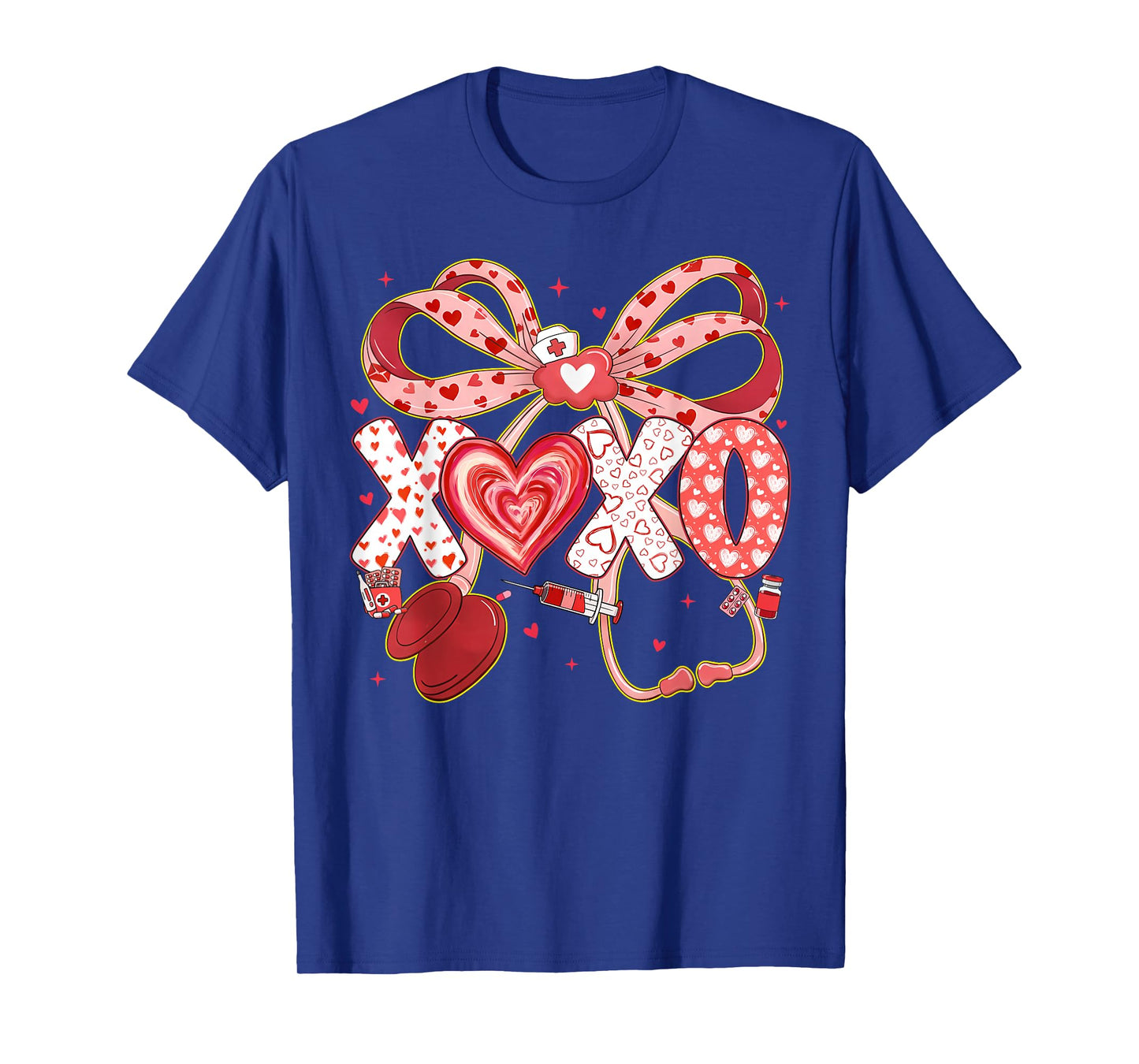 XOXO Stethoscope Valentine RN PCT CNA Nurse Red Bow Women T-Shirt