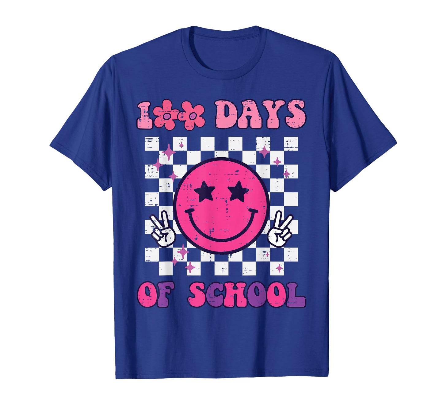 100 Days of School Happy Face Peace Vintage 100th Day Kids T-Shirt