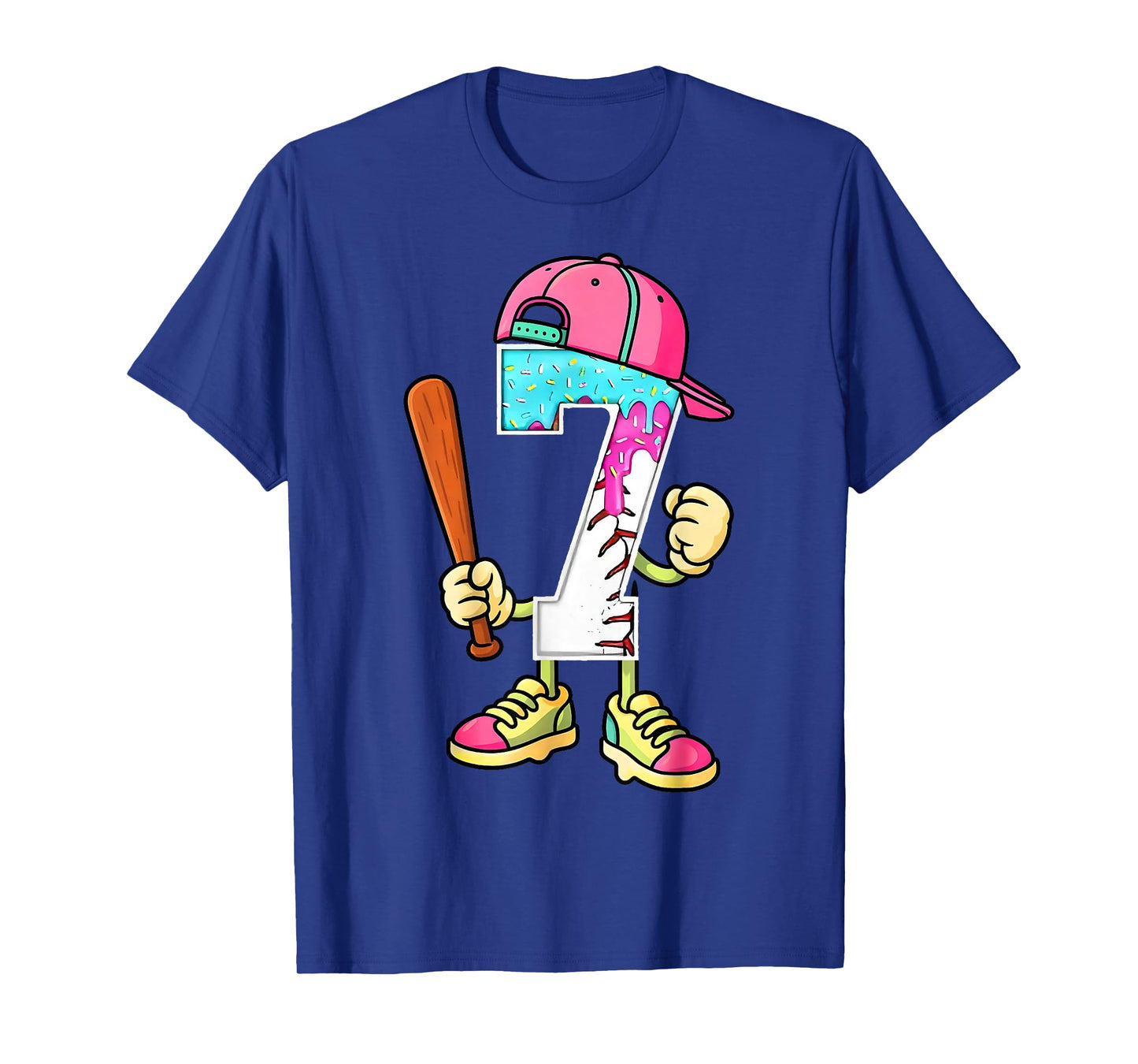 Baseball 7th Birthday Boy Ice Cream Drip 7 Yr Old Birthday T-Shirt