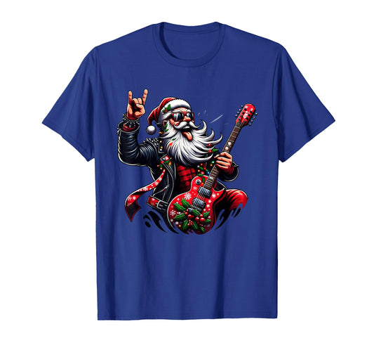 Sleigher Vintage Santa Guitar Rock On Christmas Xmas Men T-Shirt