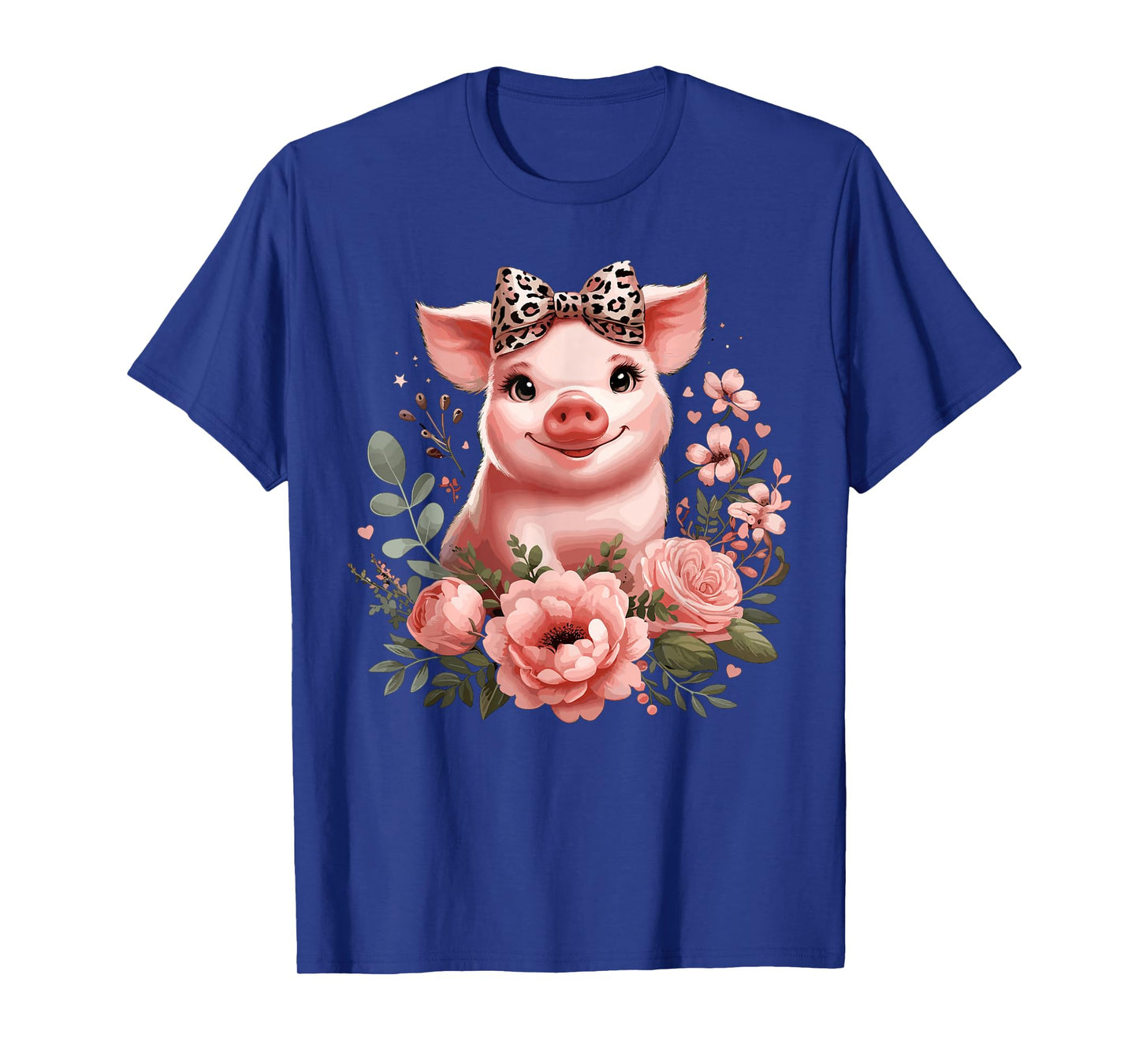 Pig With Leopard Headband Flower Cute Pig Lover T-Shirt