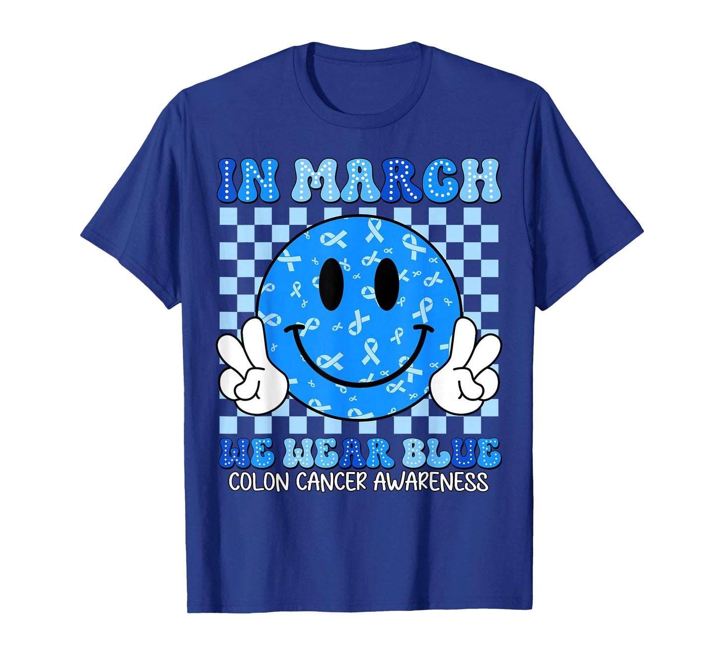 Retro in March We Wear Blue Ribbon Colon Cancer Awareness T-Shirt