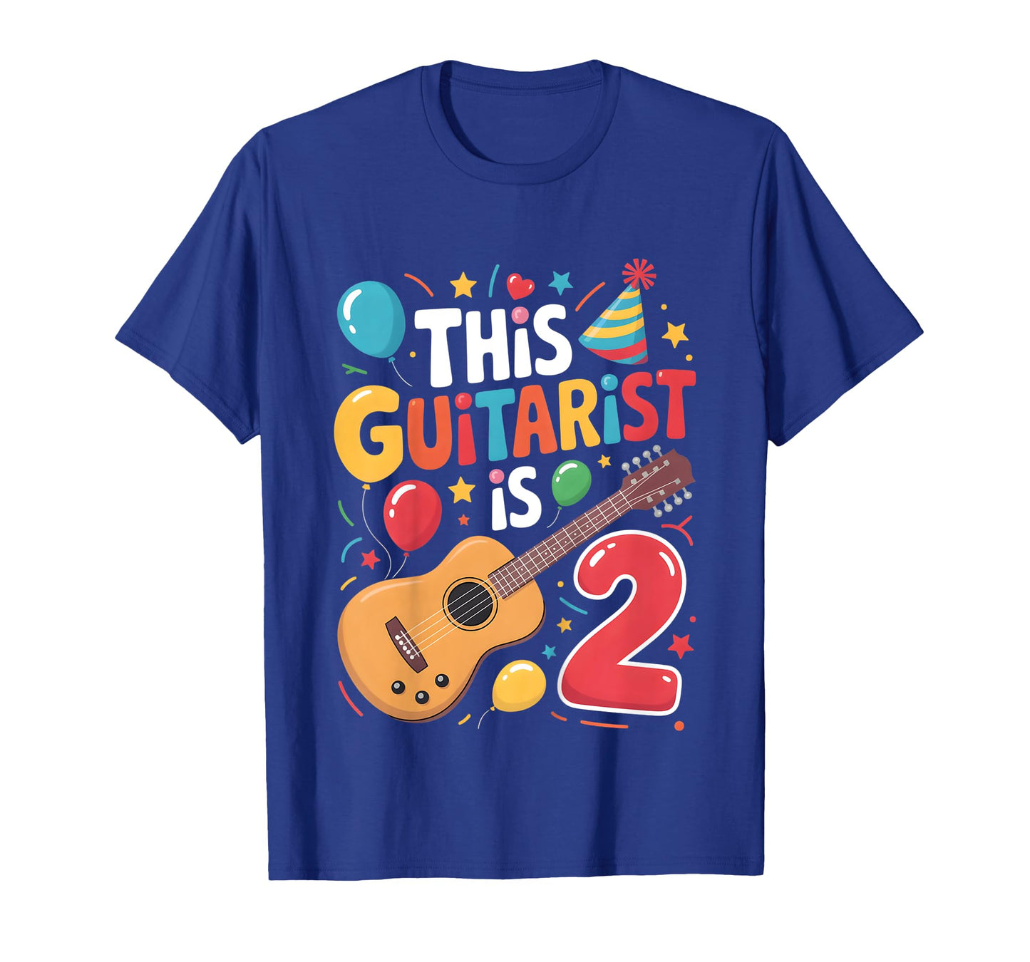 Kids Guitar 2nd Birthday Guitarist Theme Party Second 2 Years Old T-Shirt