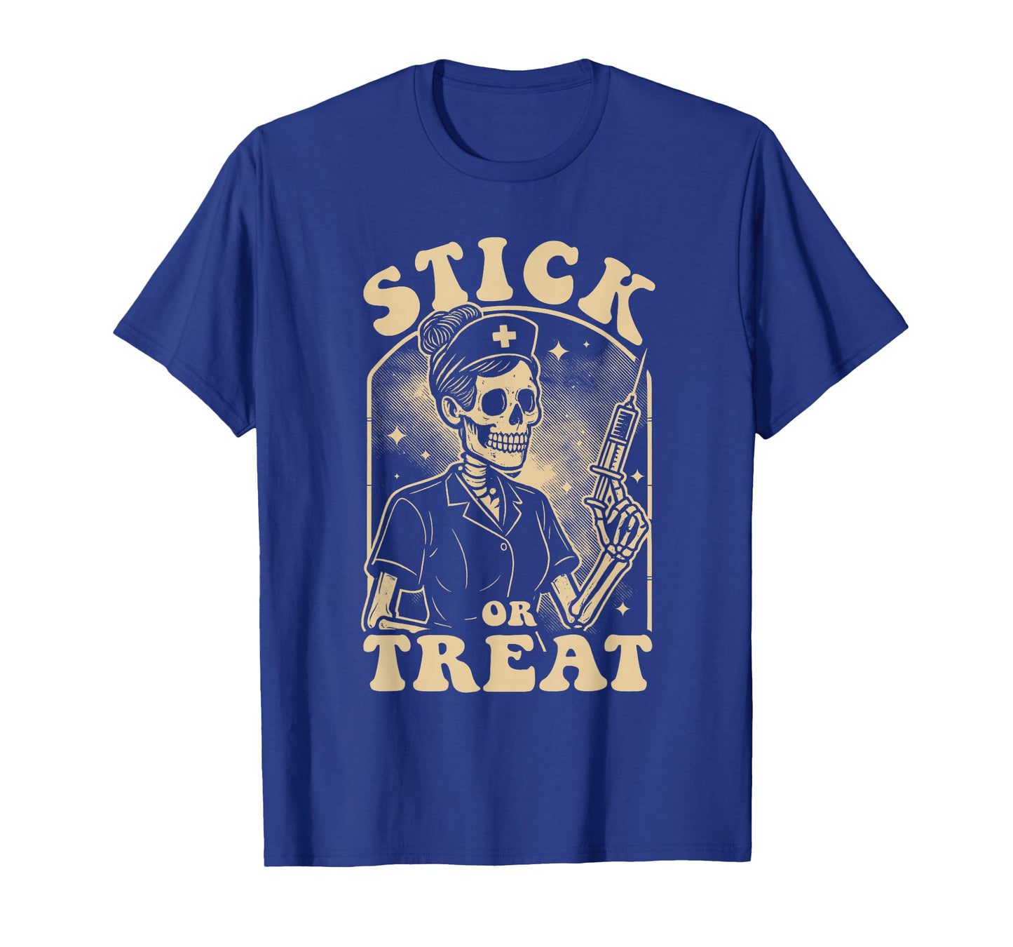 Stick or Treat Funny Halloween Nurse Pun RN Skeleton Women's T-Shirt