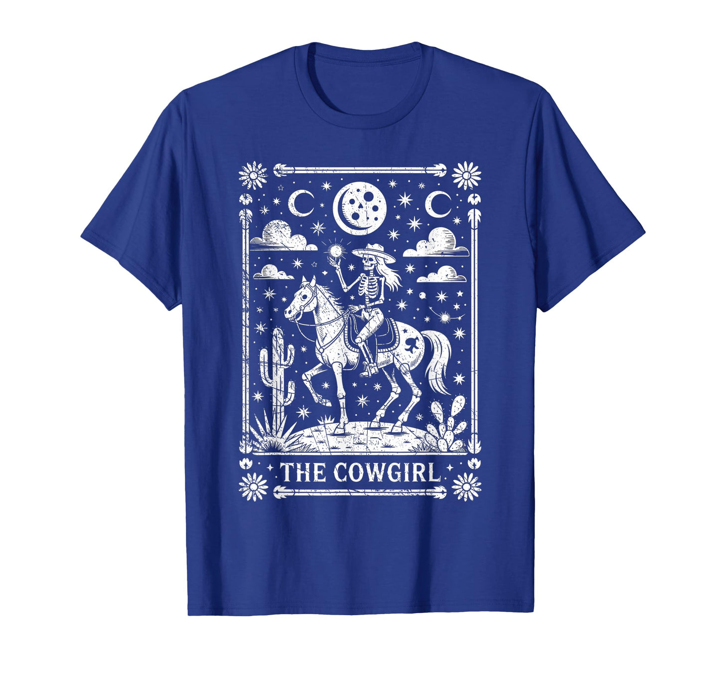 Skeleton Cowgirl Riding Horse Tarot Card Gothic Halloween T-Shirt