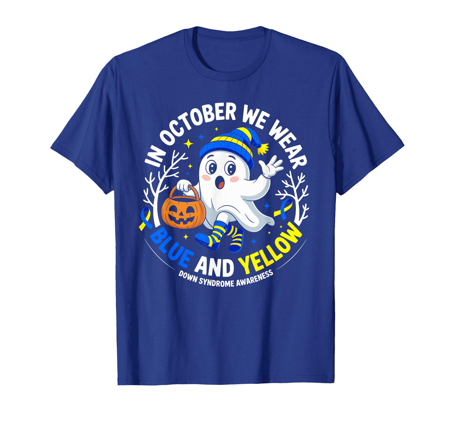 in October We Wear Yellow and Blue Down Syndrome Awareness T-Shirt