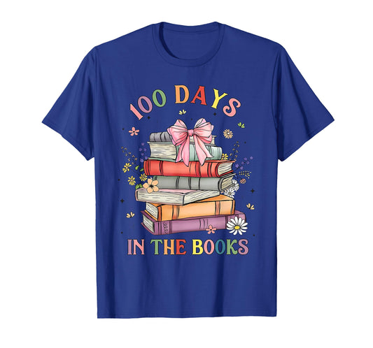 100 Days in The Books Reading Teacher 100th Day of School T-Shirt