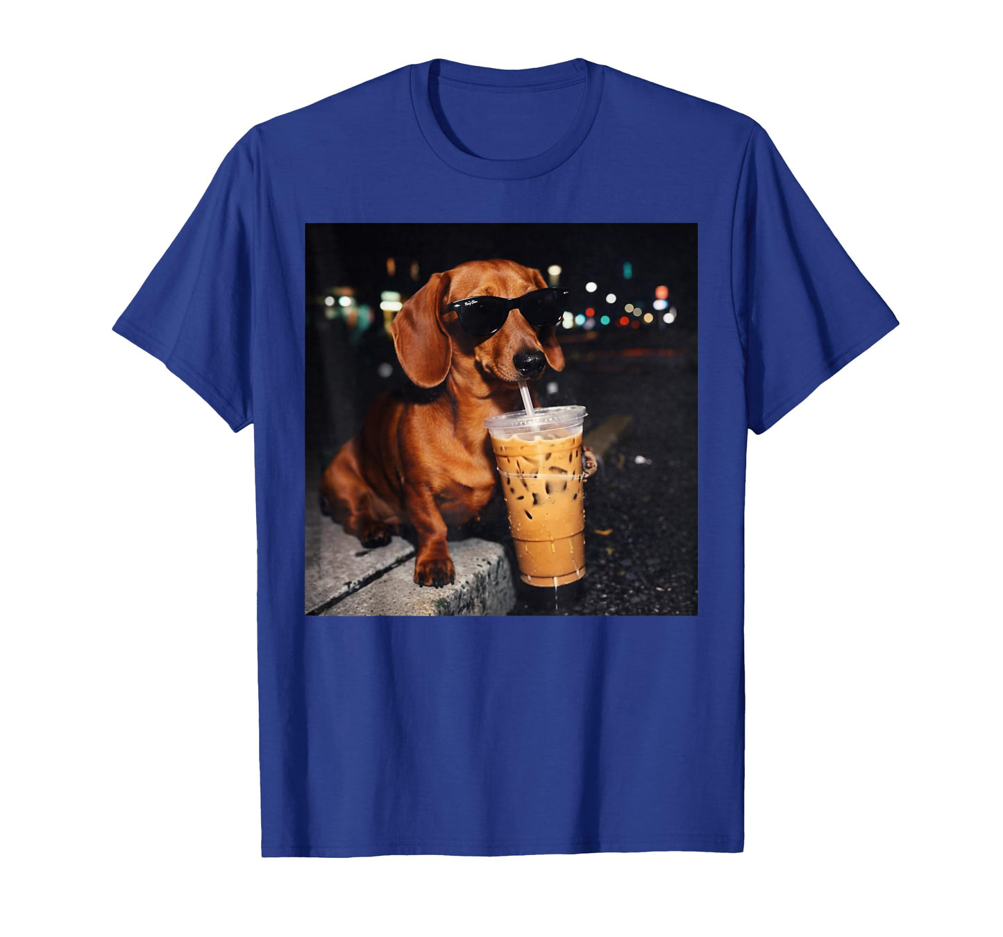 Funny Dachshund Drinking Iced Coffee Lover Humor T-Shirt