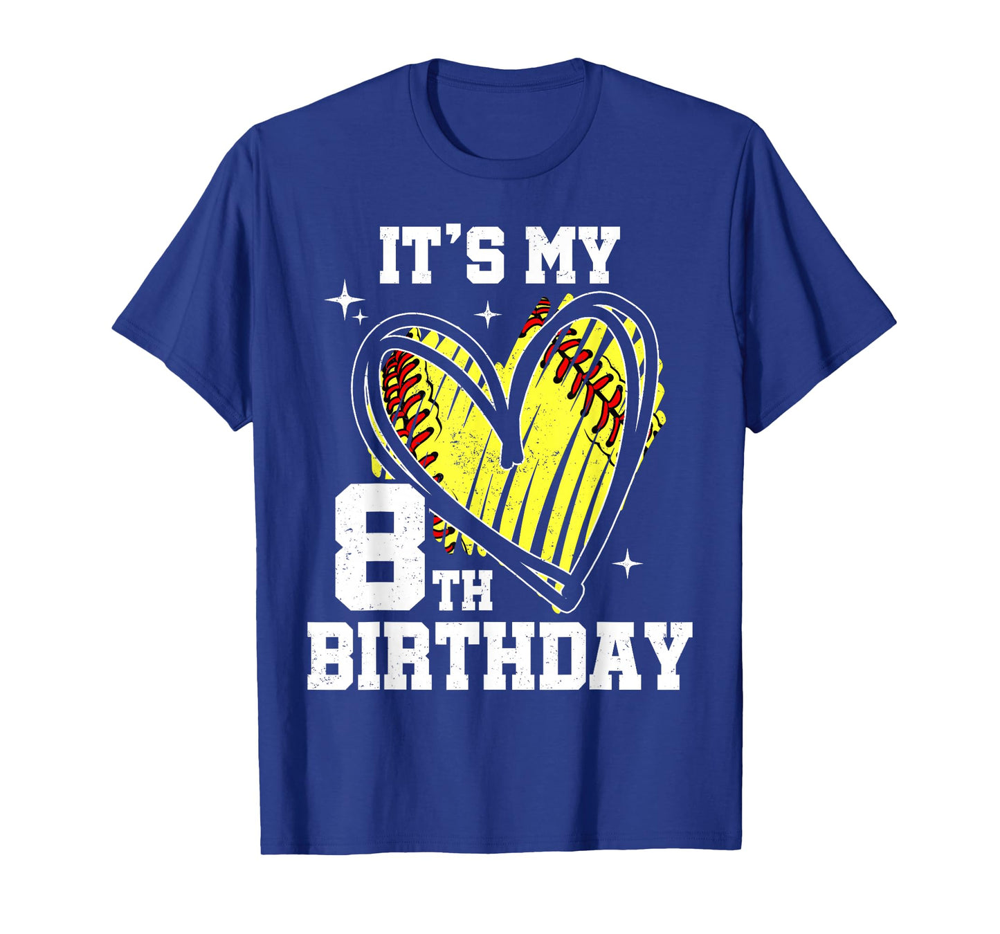 It's My 8th Birthday Softball Heart 8 Year Old Birthday T-Shirt