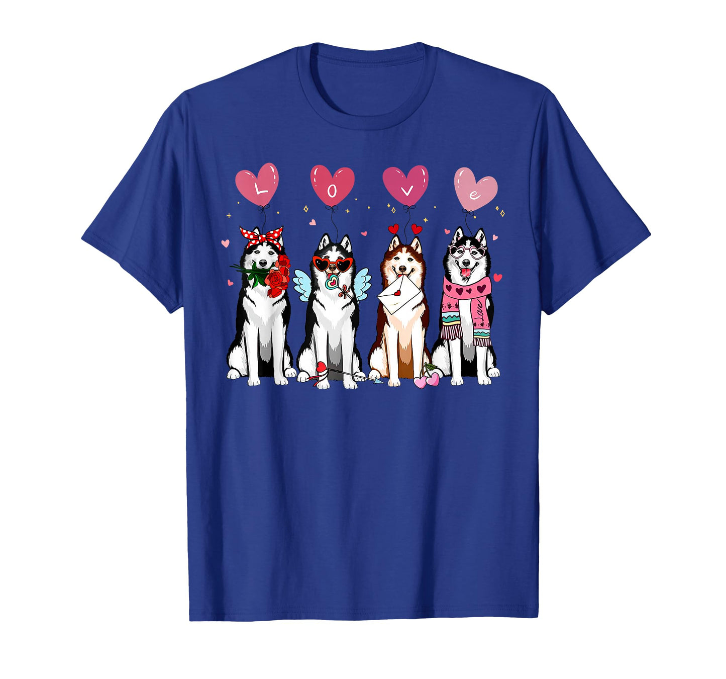 Valentine Siberian Husky Balloon Heart Dog Mom Animal Lover T-Shirt