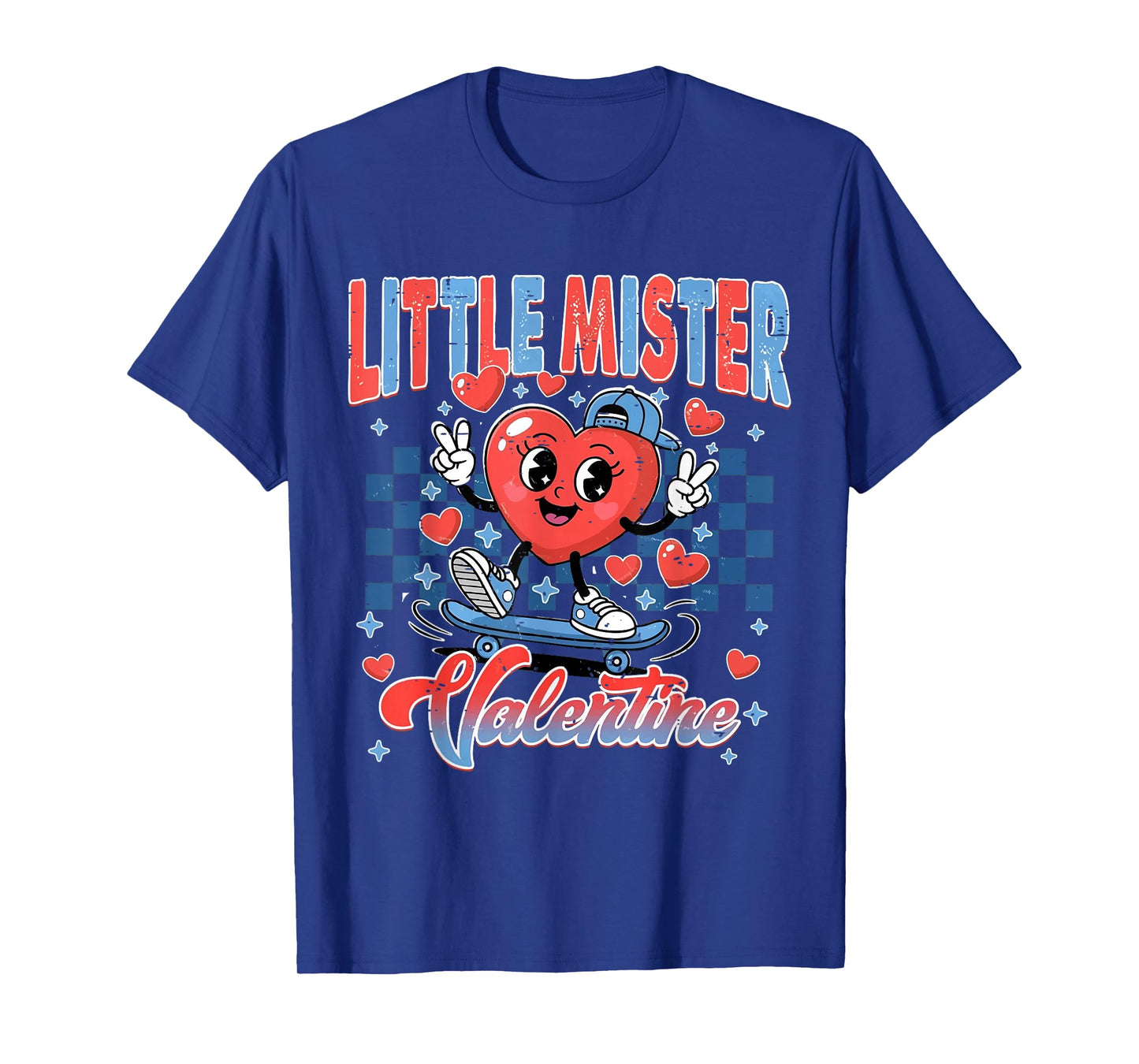 Retro Checkered Little Mister Valentine Skating Heart Boys T-Shirt