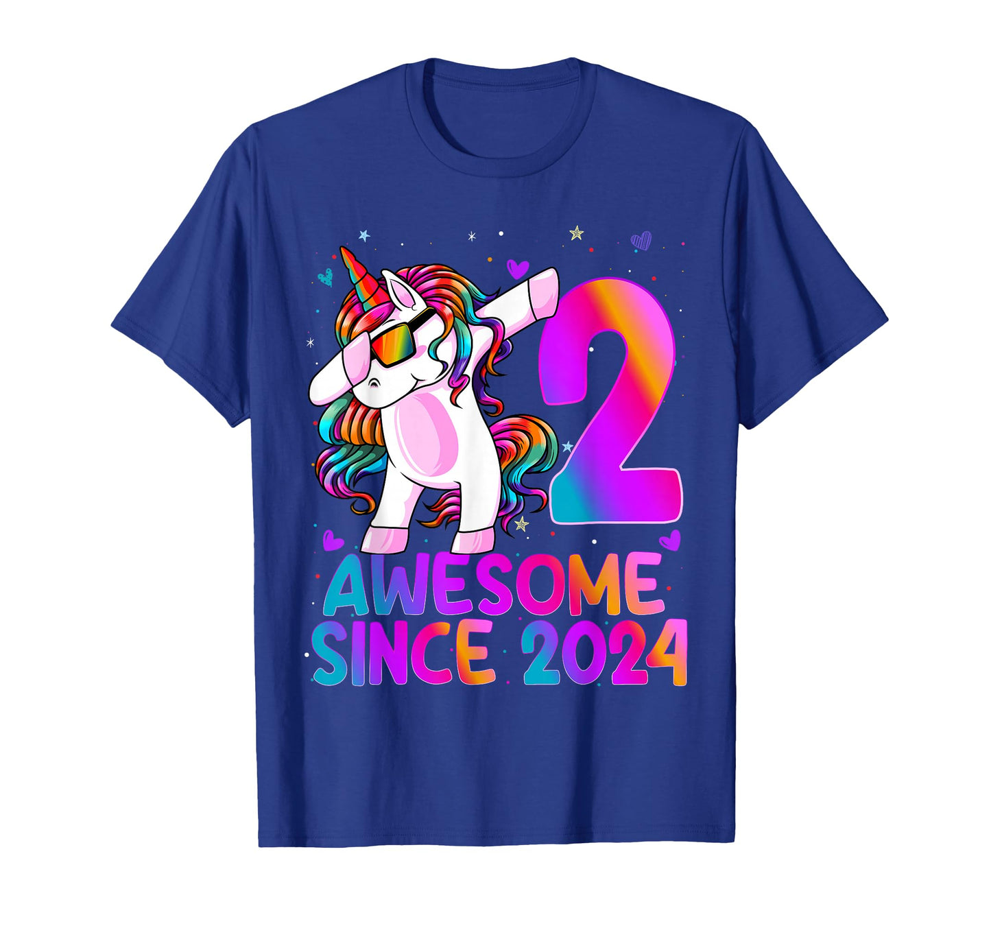 2 Year Old Girl Awesome Since 2024 Unicorn 2nd Birthday Girl T-Shirt