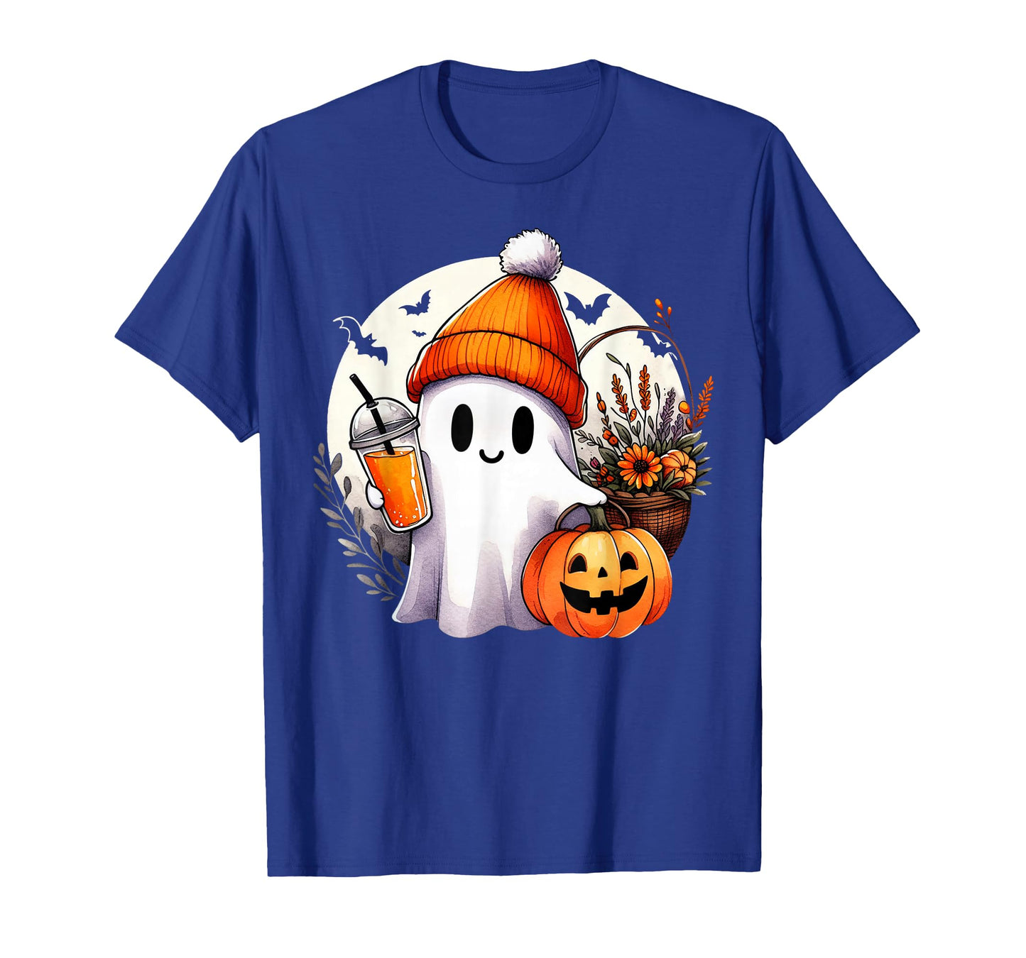 Groovy Ghost Drinking Coffee Halloween Ghost Coffee Lover T-Shirt