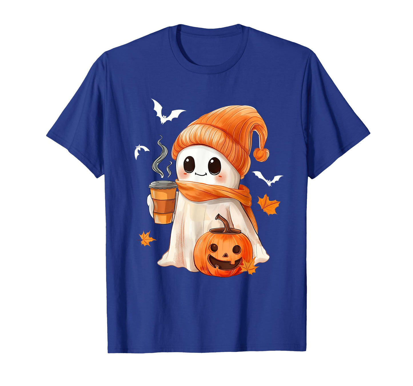 Cute Ghost Drinking Coffee Halloween Ghost Ice Coffee Womens T-Shirt