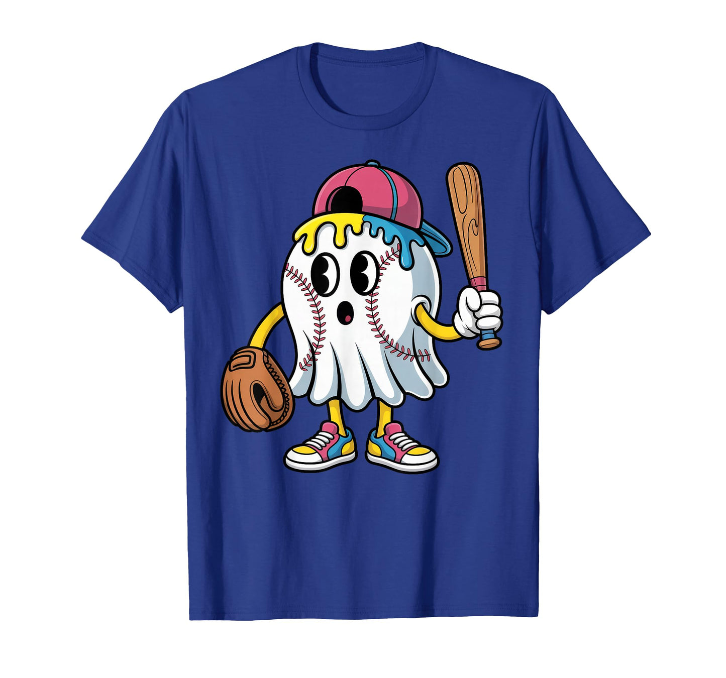 Ice Cream Drip Ghost Baseball Spots Baseball Drip Halloween T-Shirt
